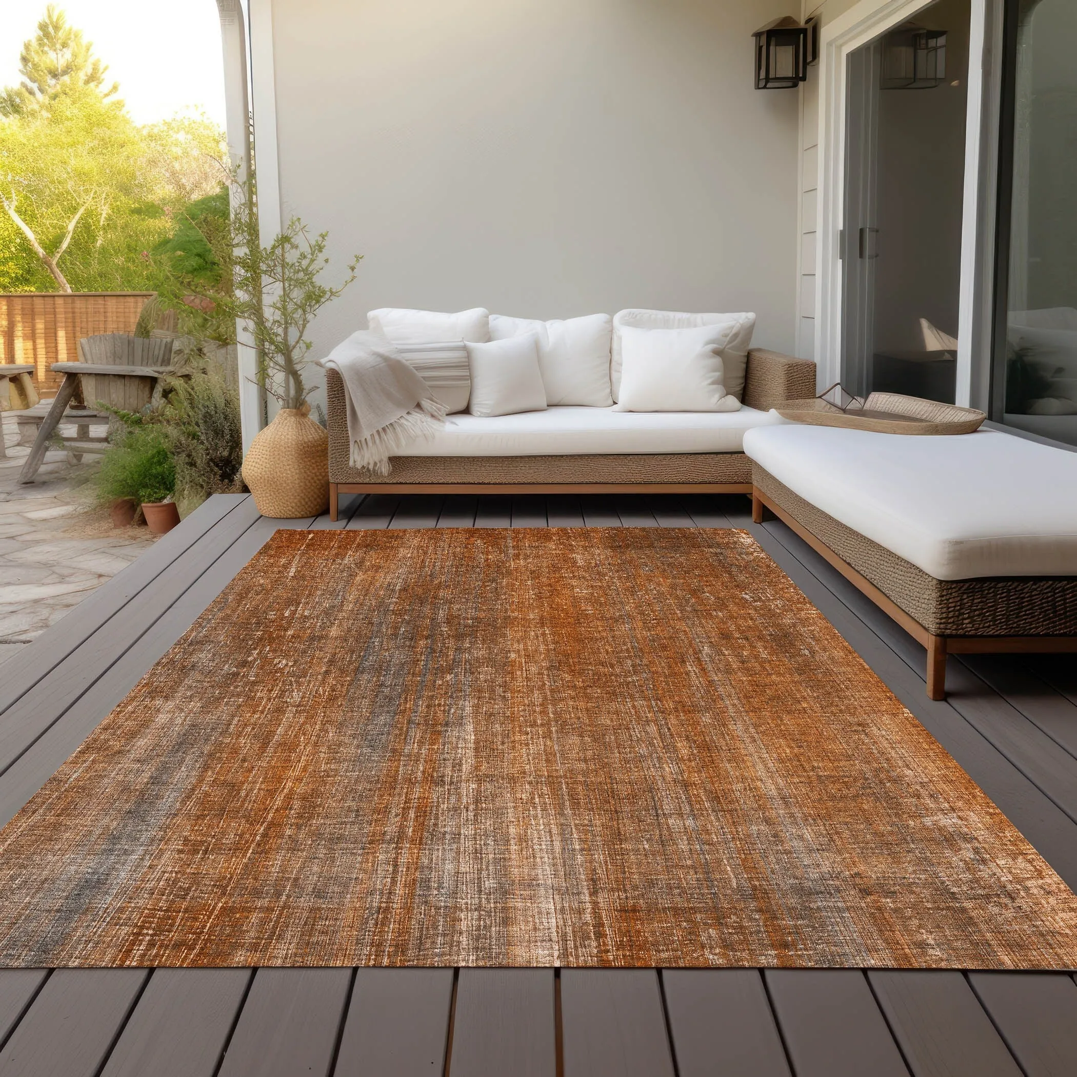 Machine Washable Indoor/ Outdoor Ombre Solid Chantille Rug