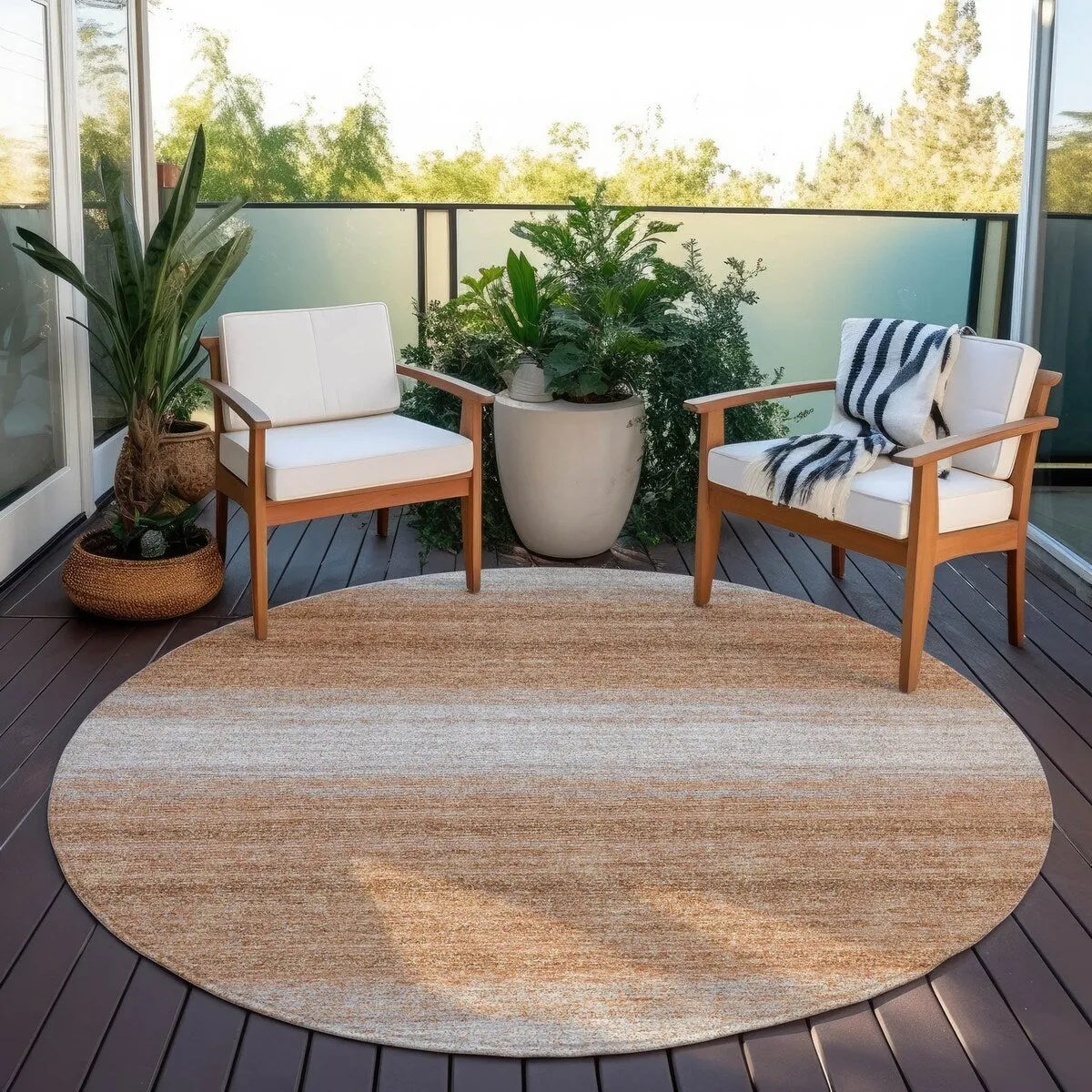 Machine Washable Indoor/ Outdoor Ombre Stripe Chantille Rug