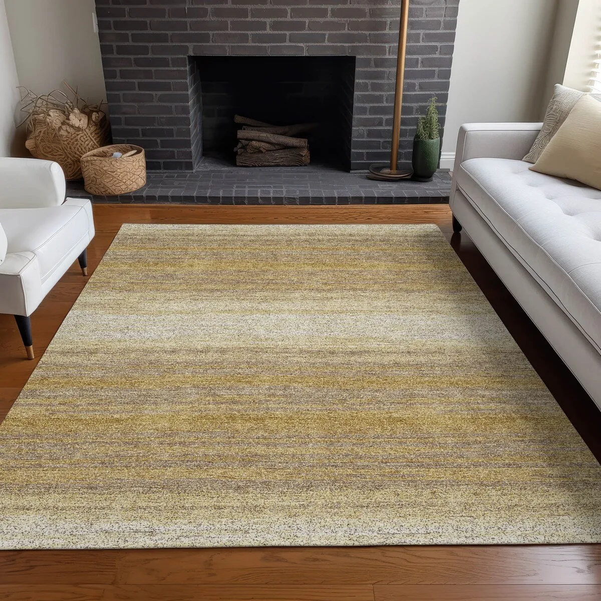 Machine Washable Indoor/ Outdoor Ombre Stripe Chantille Rug