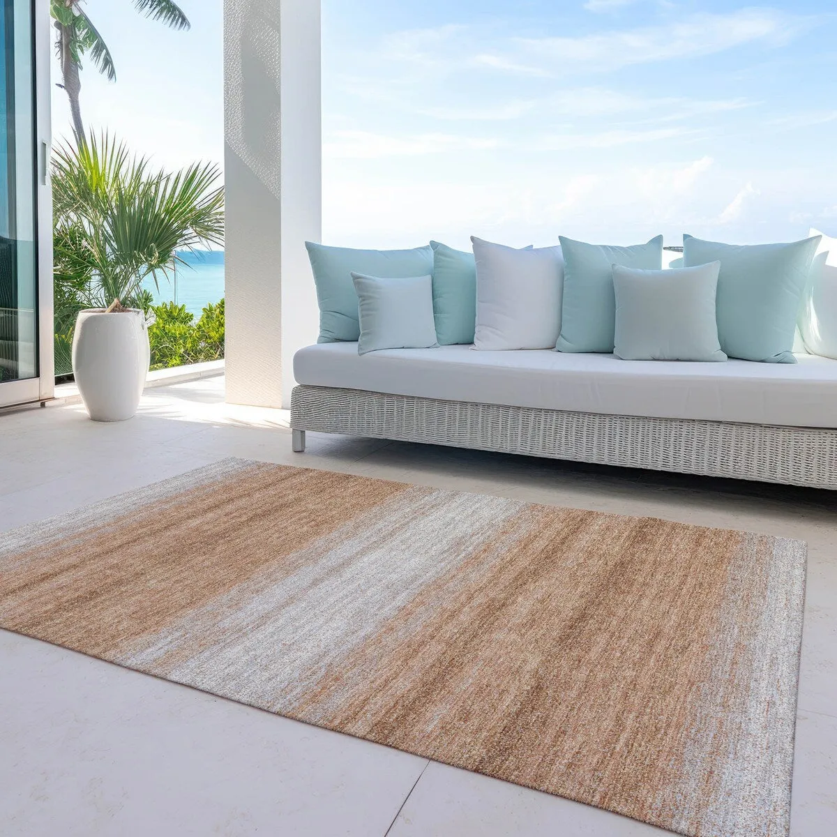 Machine Washable Indoor/ Outdoor Ombre Stripe Chantille Rug