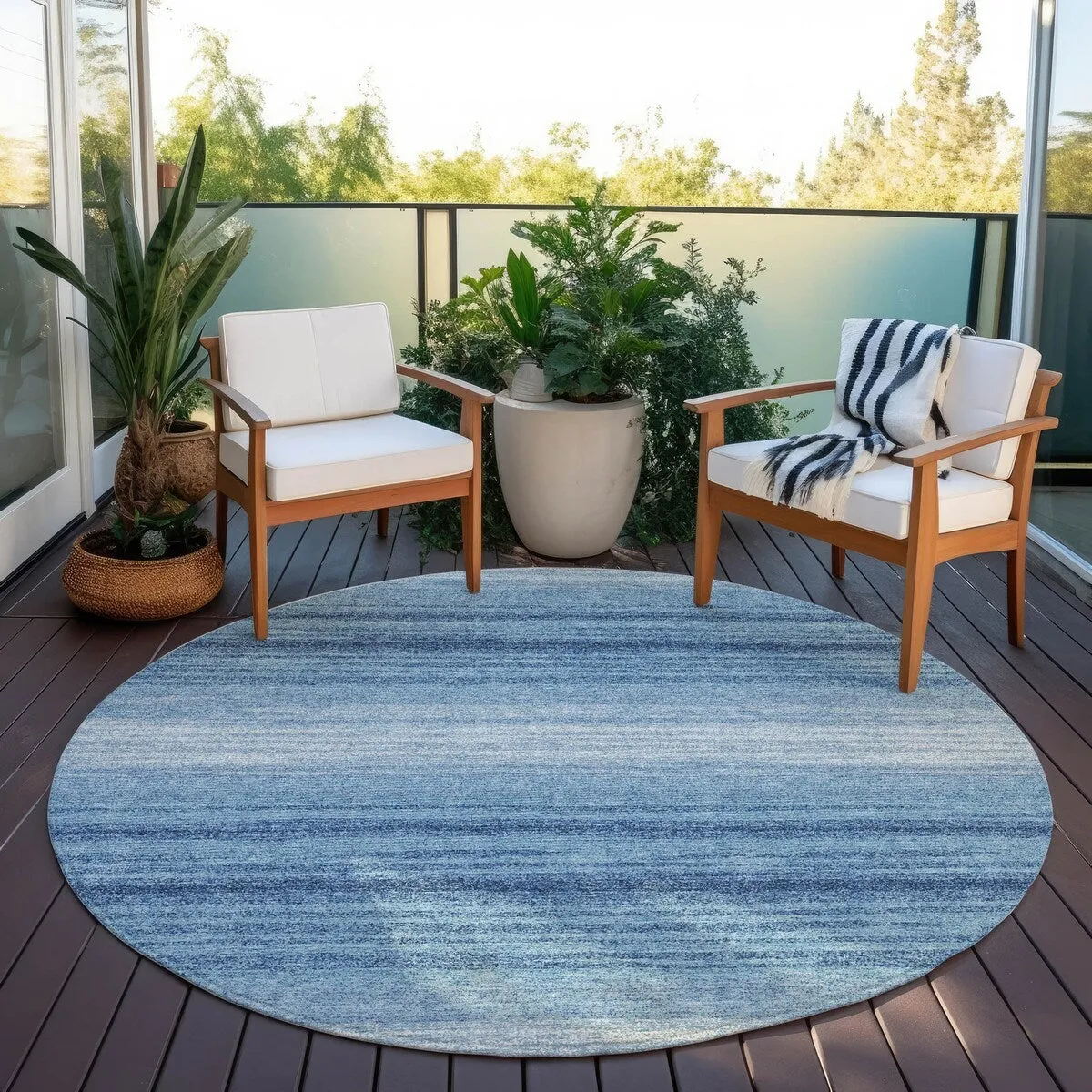 Machine Washable Indoor/ Outdoor Ombre Stripe Chantille Rug