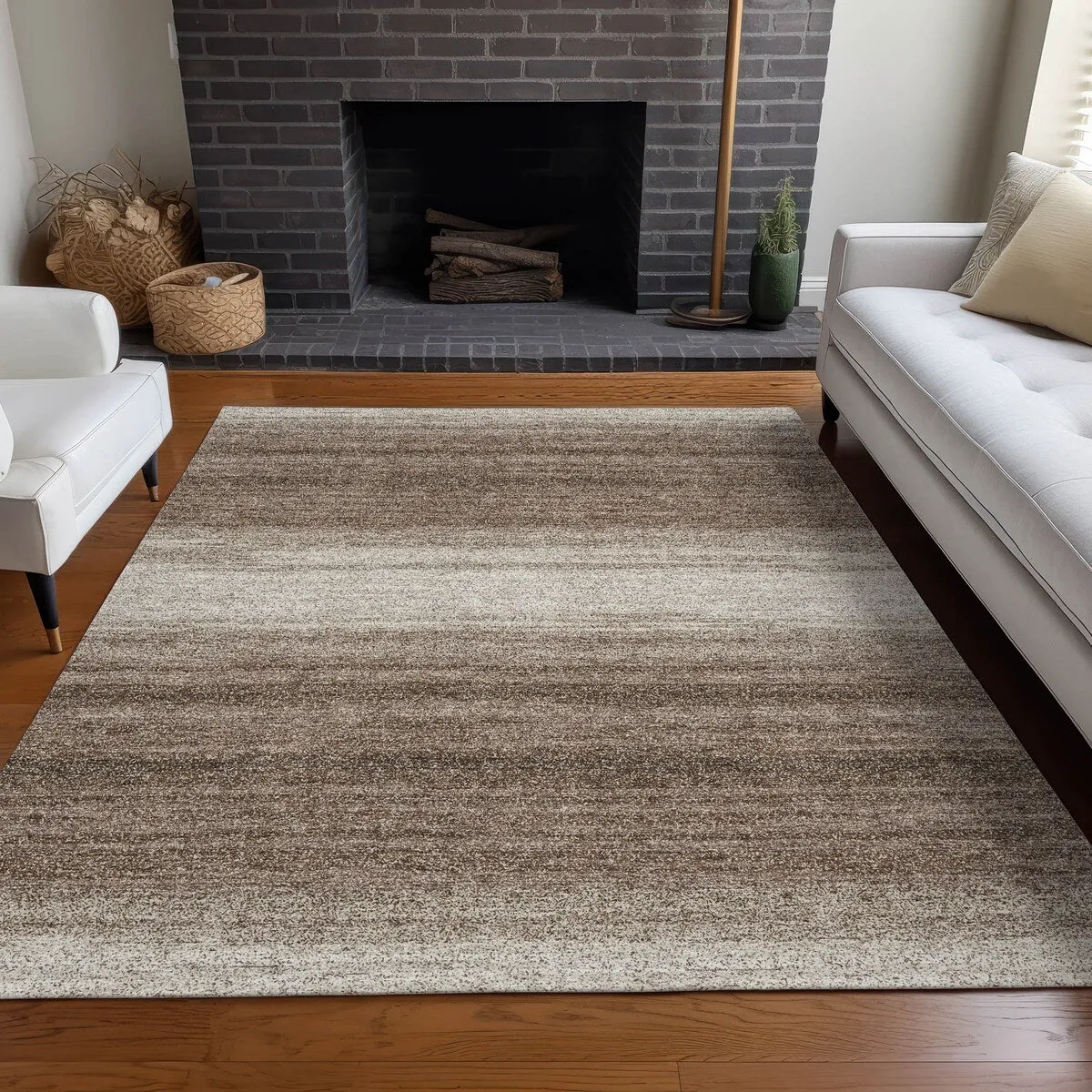 Machine Washable Indoor/ Outdoor Ombre Stripe Chantille Rug