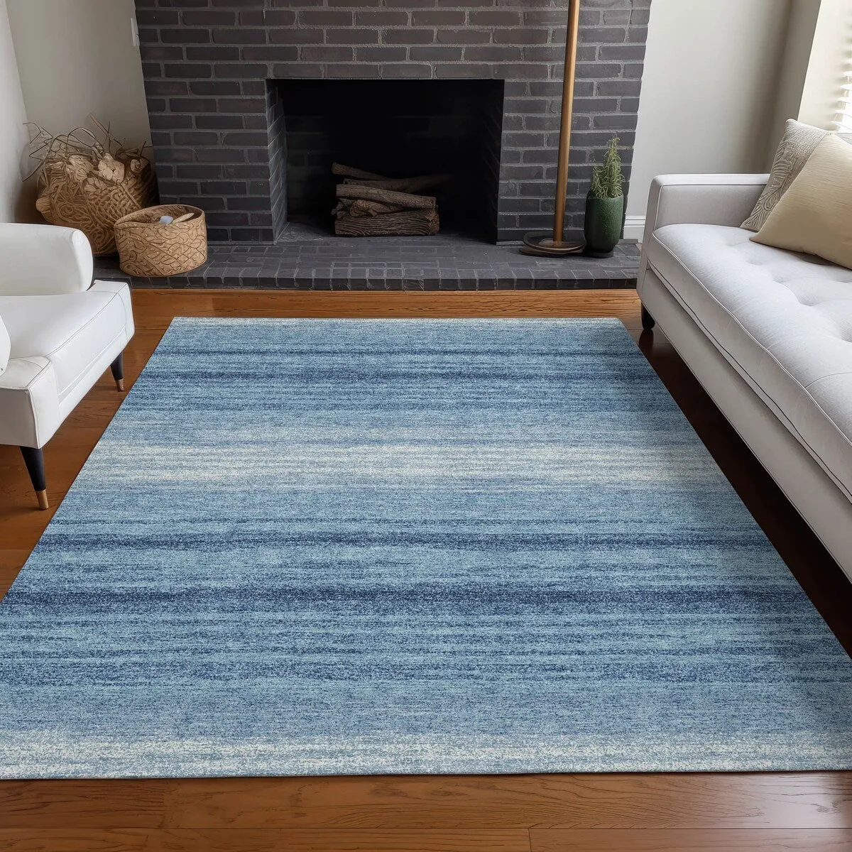 Machine Washable Indoor/ Outdoor Ombre Stripe Chantille Rug