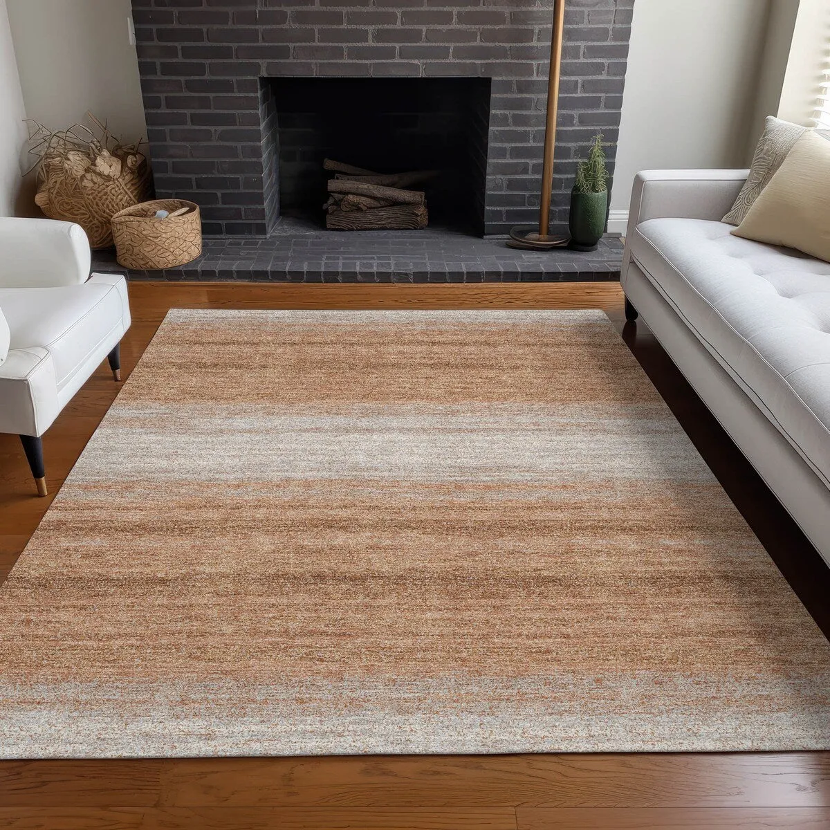 Machine Washable Indoor/ Outdoor Ombre Stripe Chantille Rug