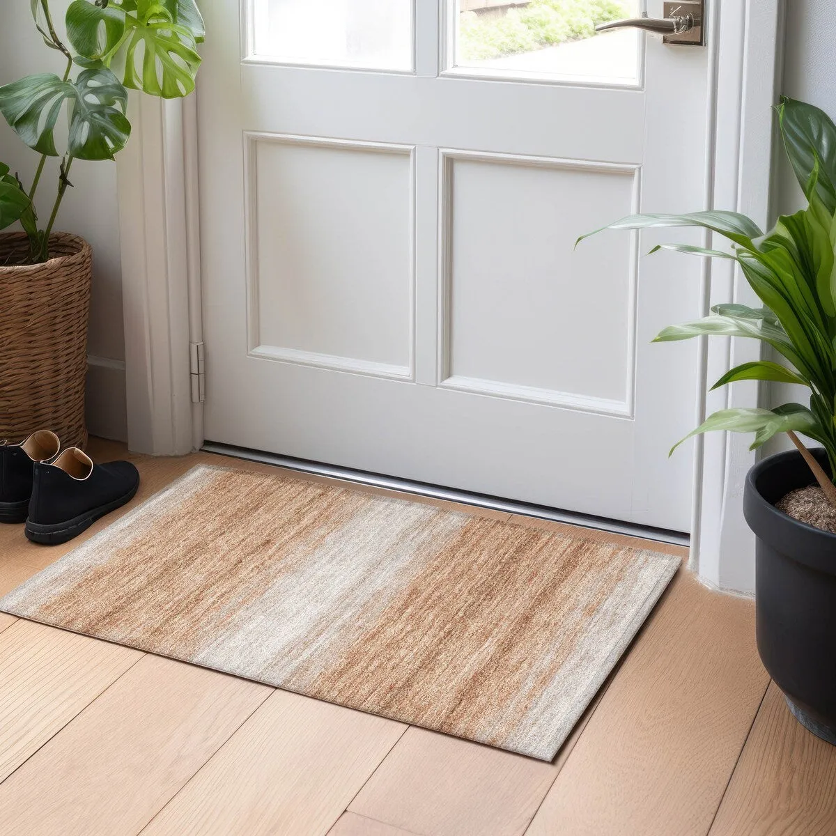 Machine Washable Indoor/ Outdoor Ombre Stripe Chantille Rug