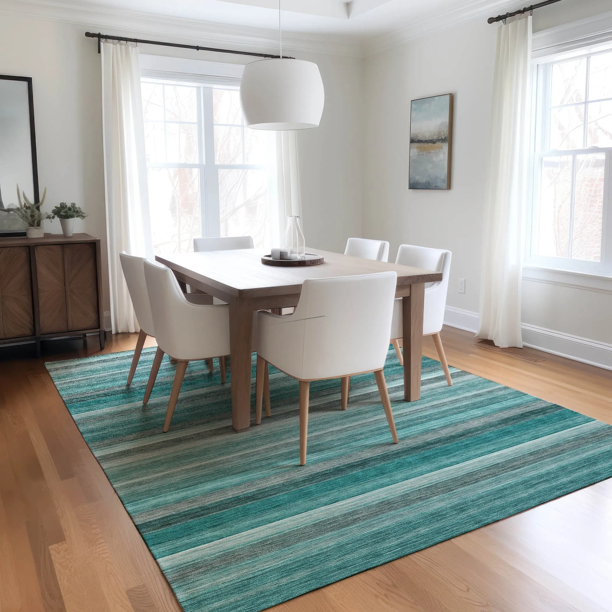 Machine Washable Indoor/ Outdoor Ombre Stripes Chantille Rug