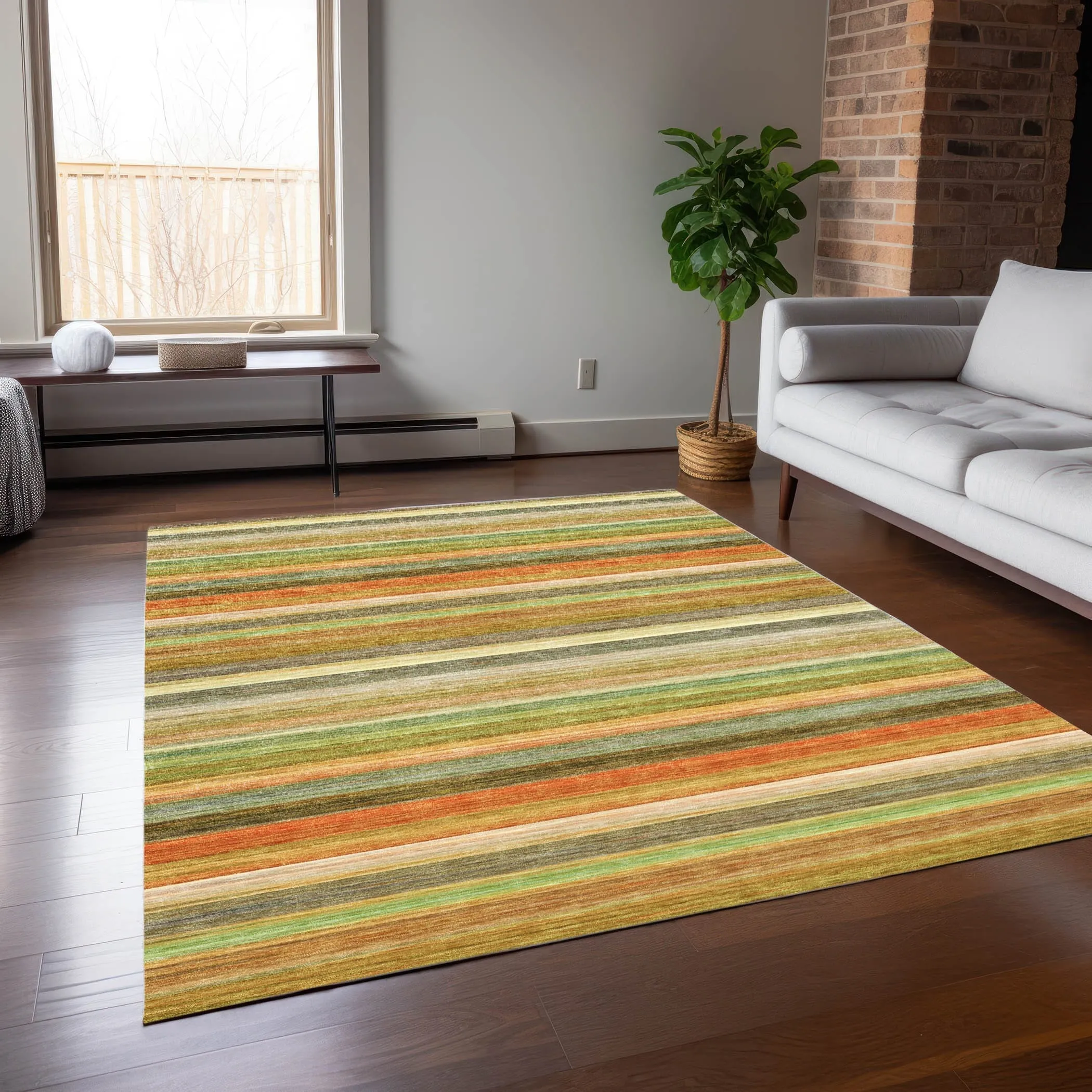 Machine Washable Indoor/ Outdoor Ombre Stripes Chantille Rug