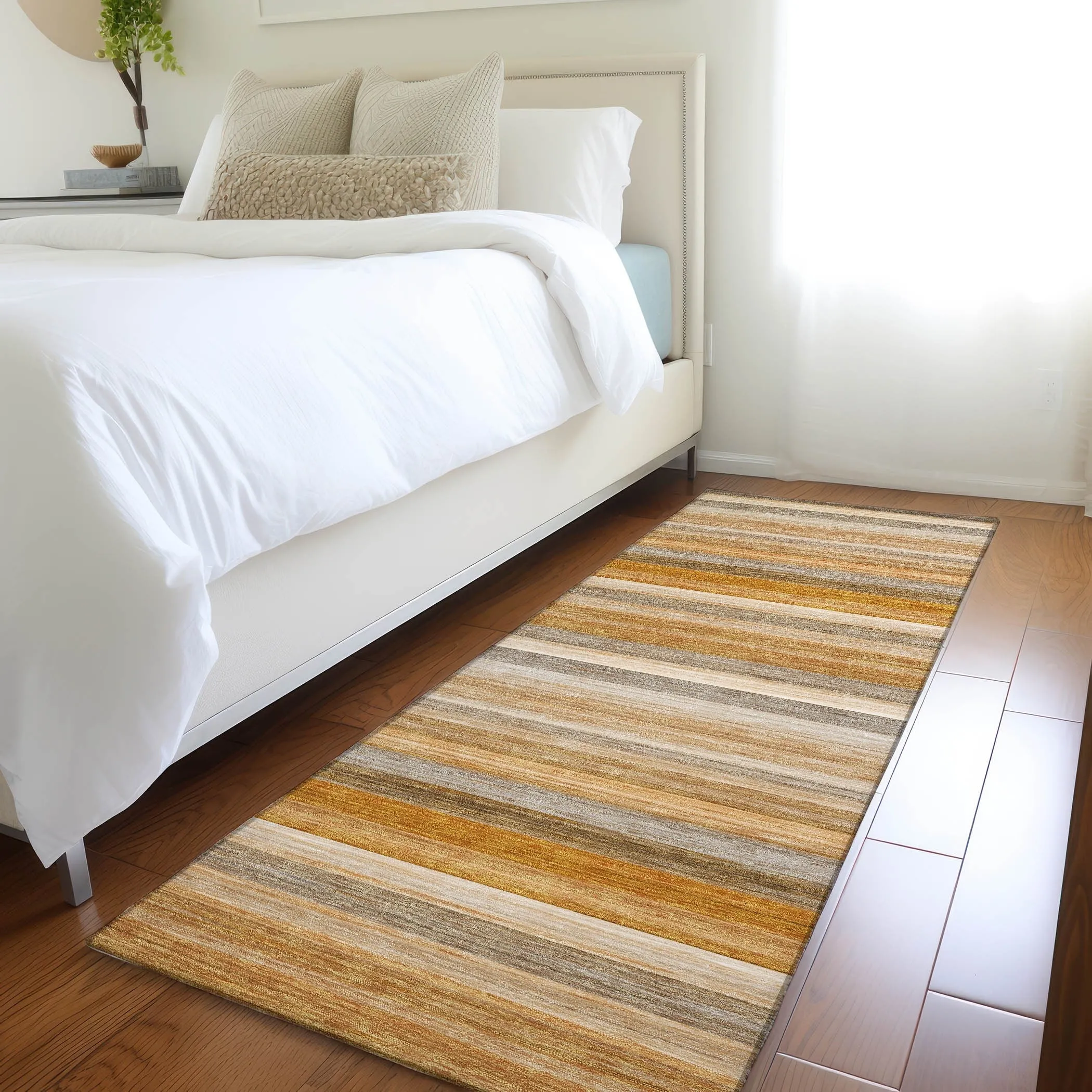 Machine Washable Indoor/ Outdoor Ombre Stripes Chantille Rug