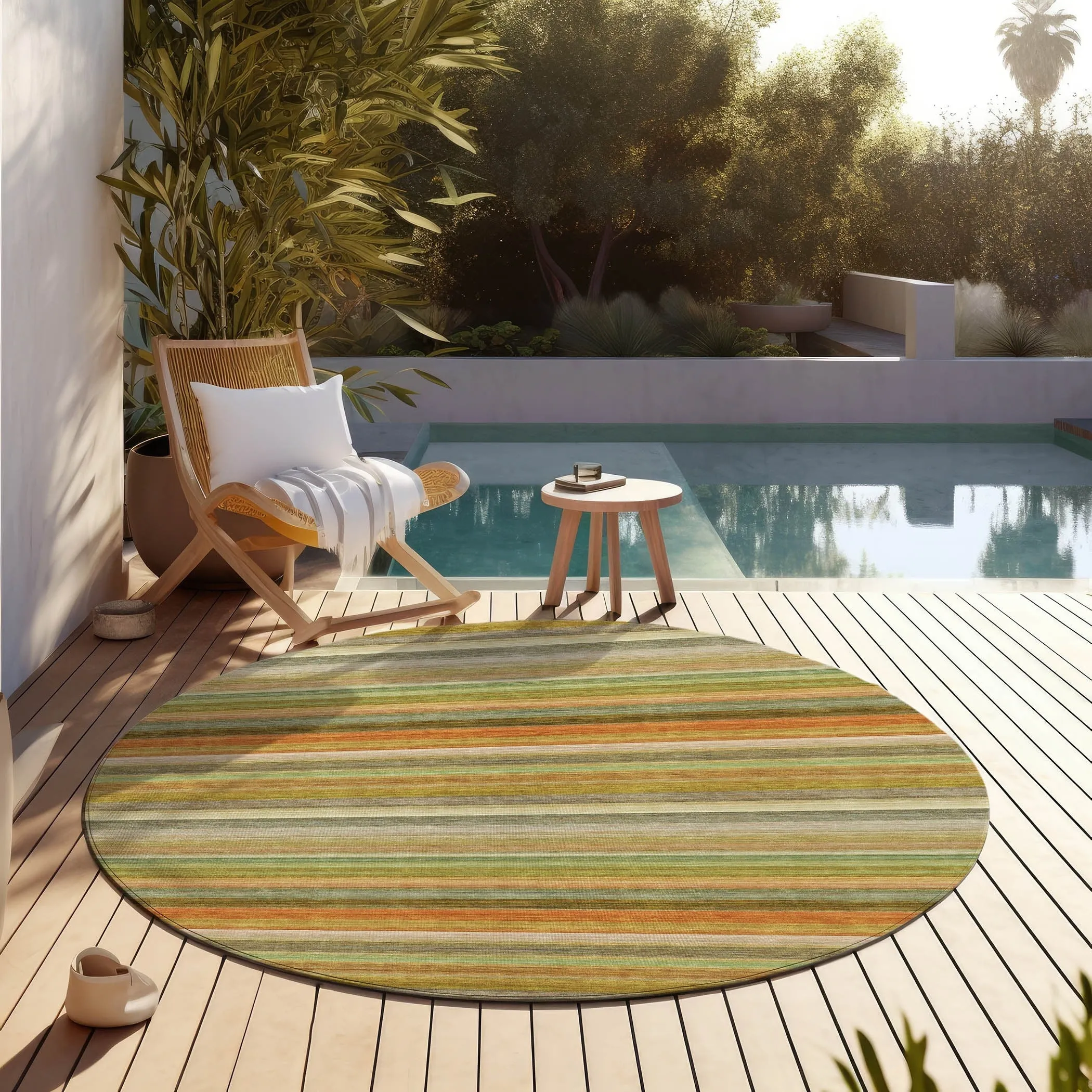 Machine Washable Indoor/ Outdoor Ombre Stripes Chantille Rug