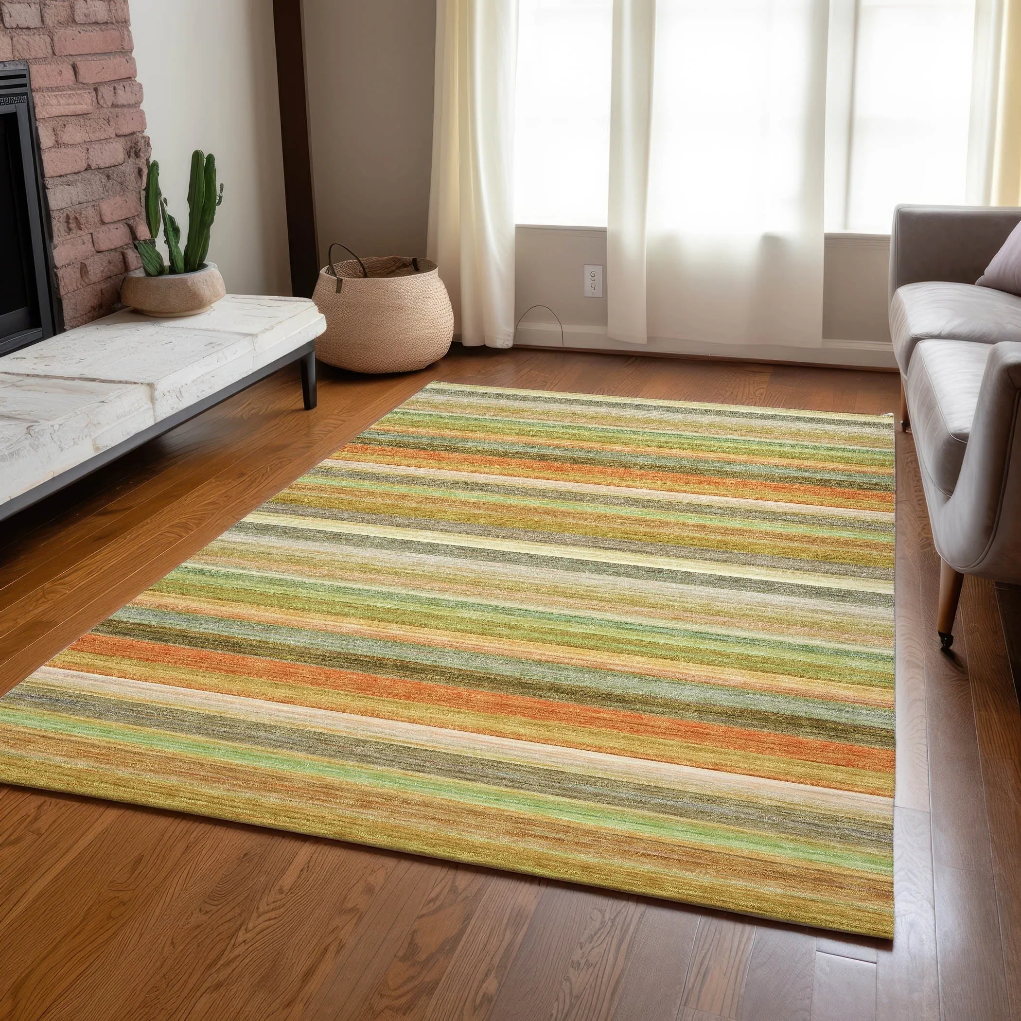 Machine Washable Indoor/ Outdoor Ombre Stripes Chantille Rug
