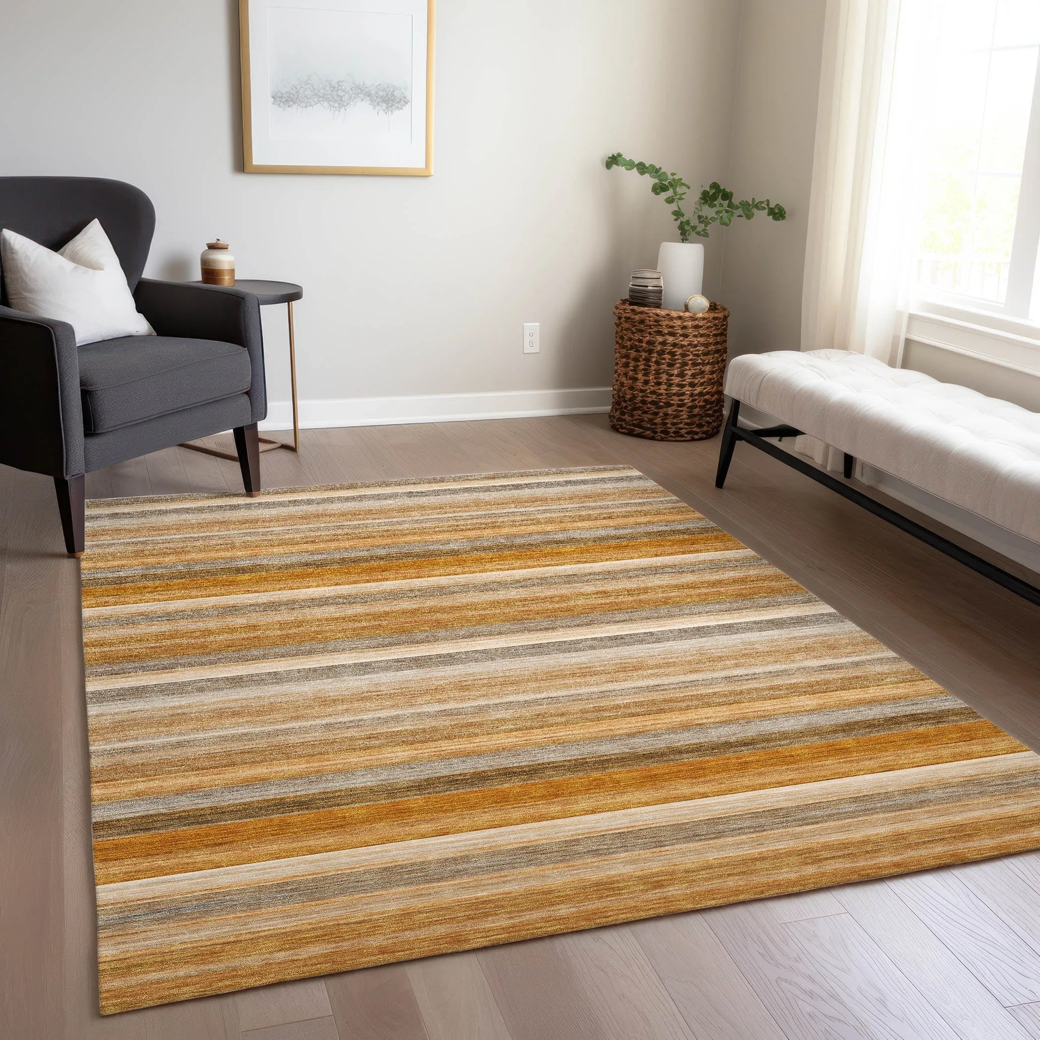 Machine Washable Indoor/ Outdoor Ombre Stripes Chantille Rug