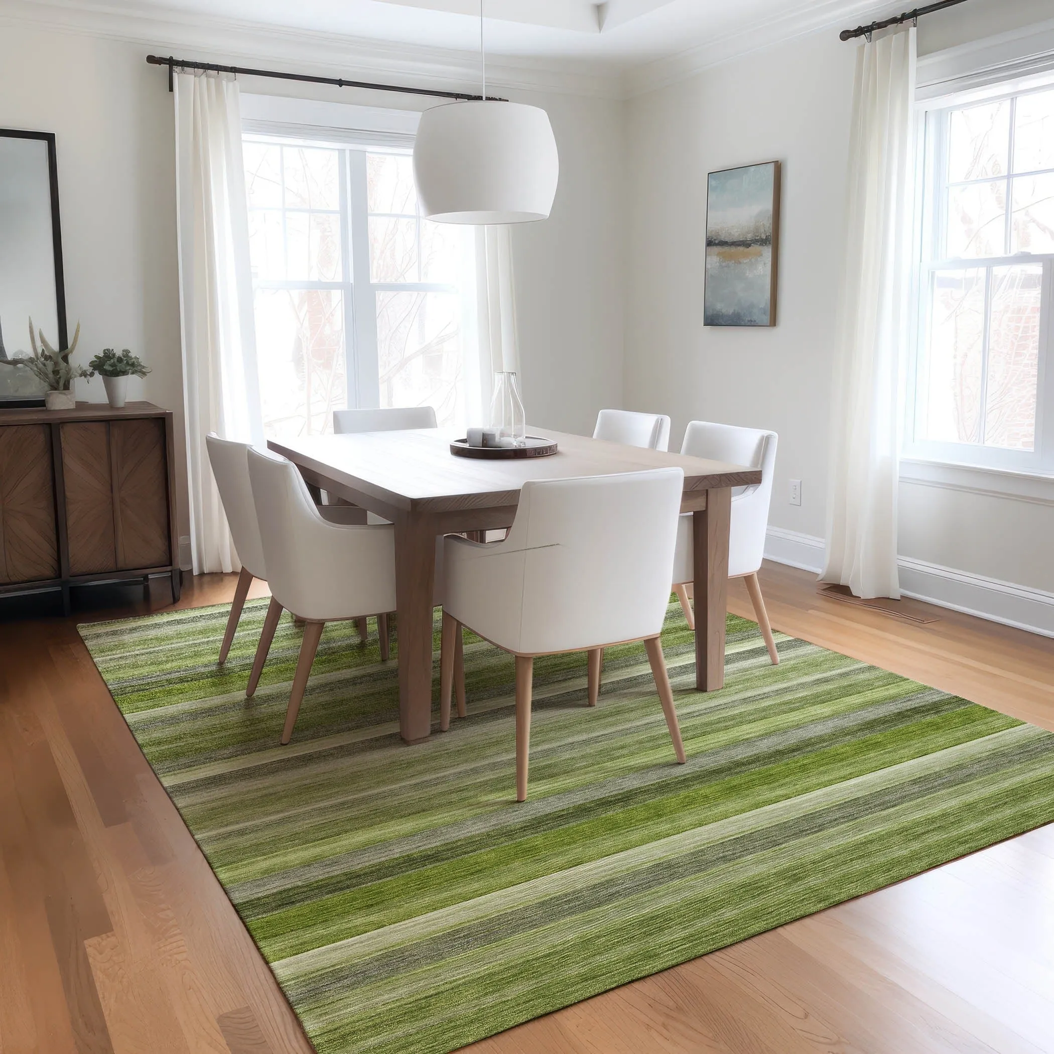 Machine Washable Indoor/ Outdoor Ombre Stripes Chantille Rug