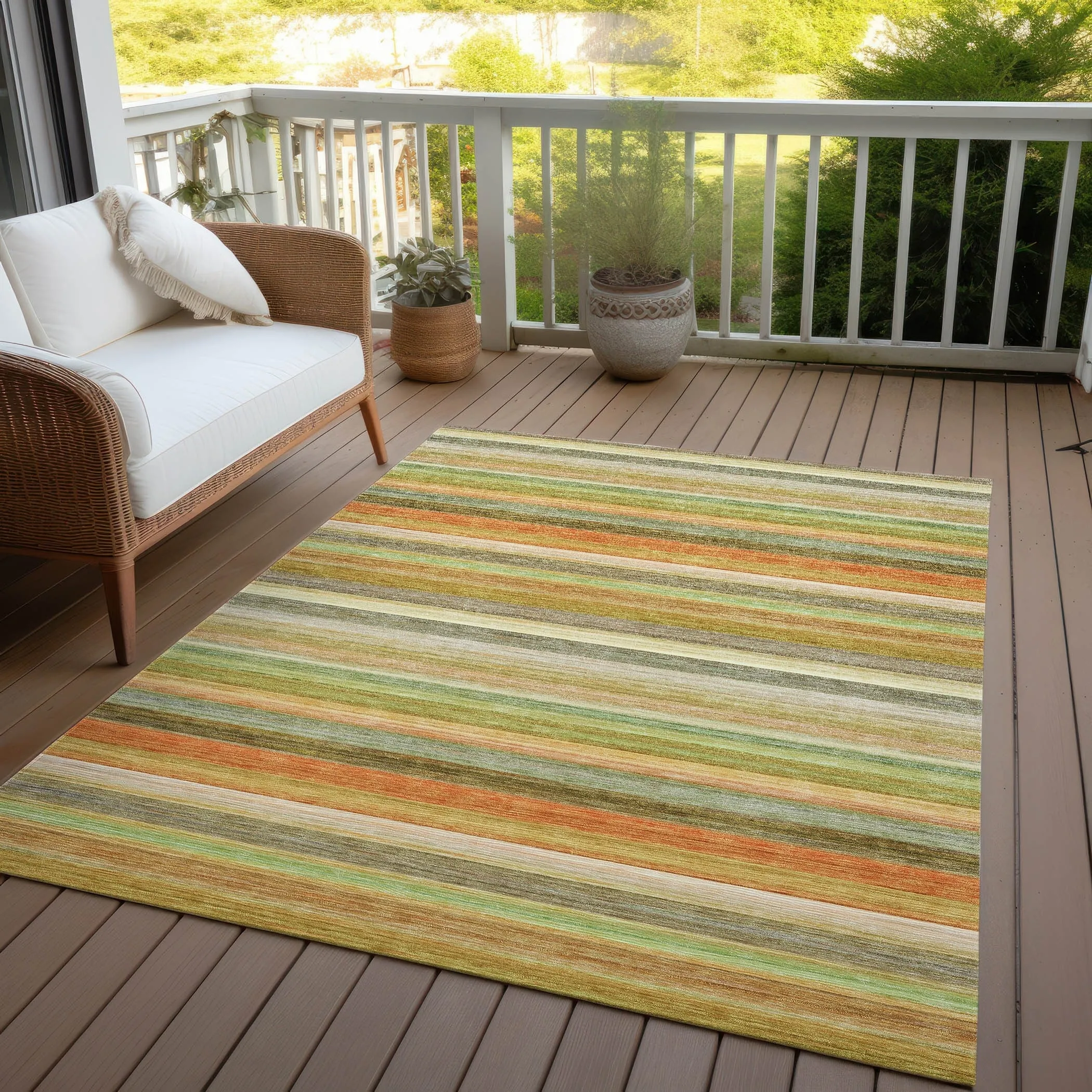 Machine Washable Indoor/ Outdoor Ombre Stripes Chantille Rug