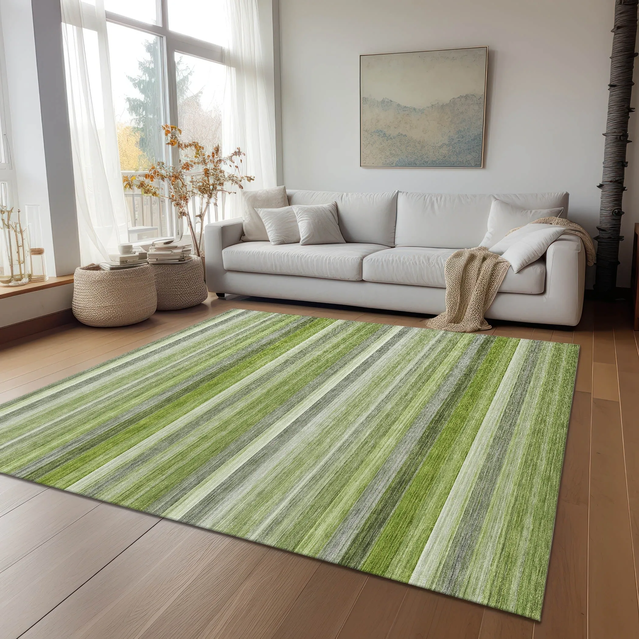 Machine Washable Indoor/ Outdoor Ombre Stripes Chantille Rug