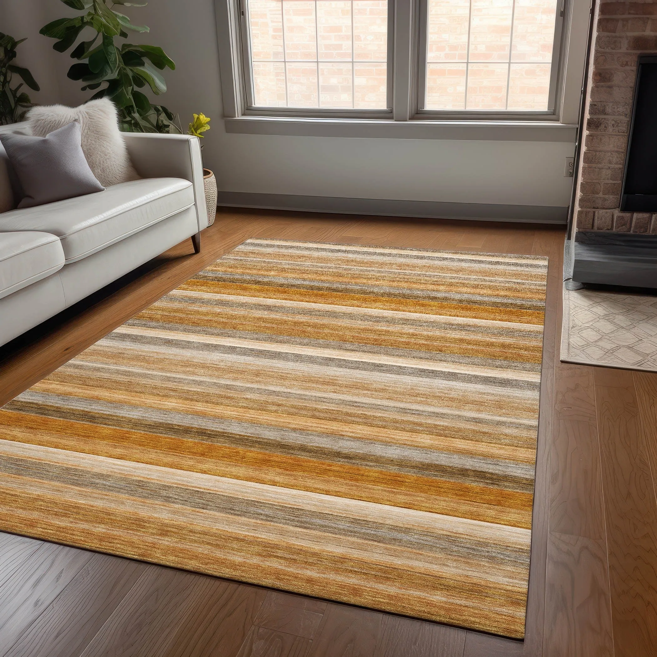 Machine Washable Indoor/ Outdoor Ombre Stripes Chantille Rug