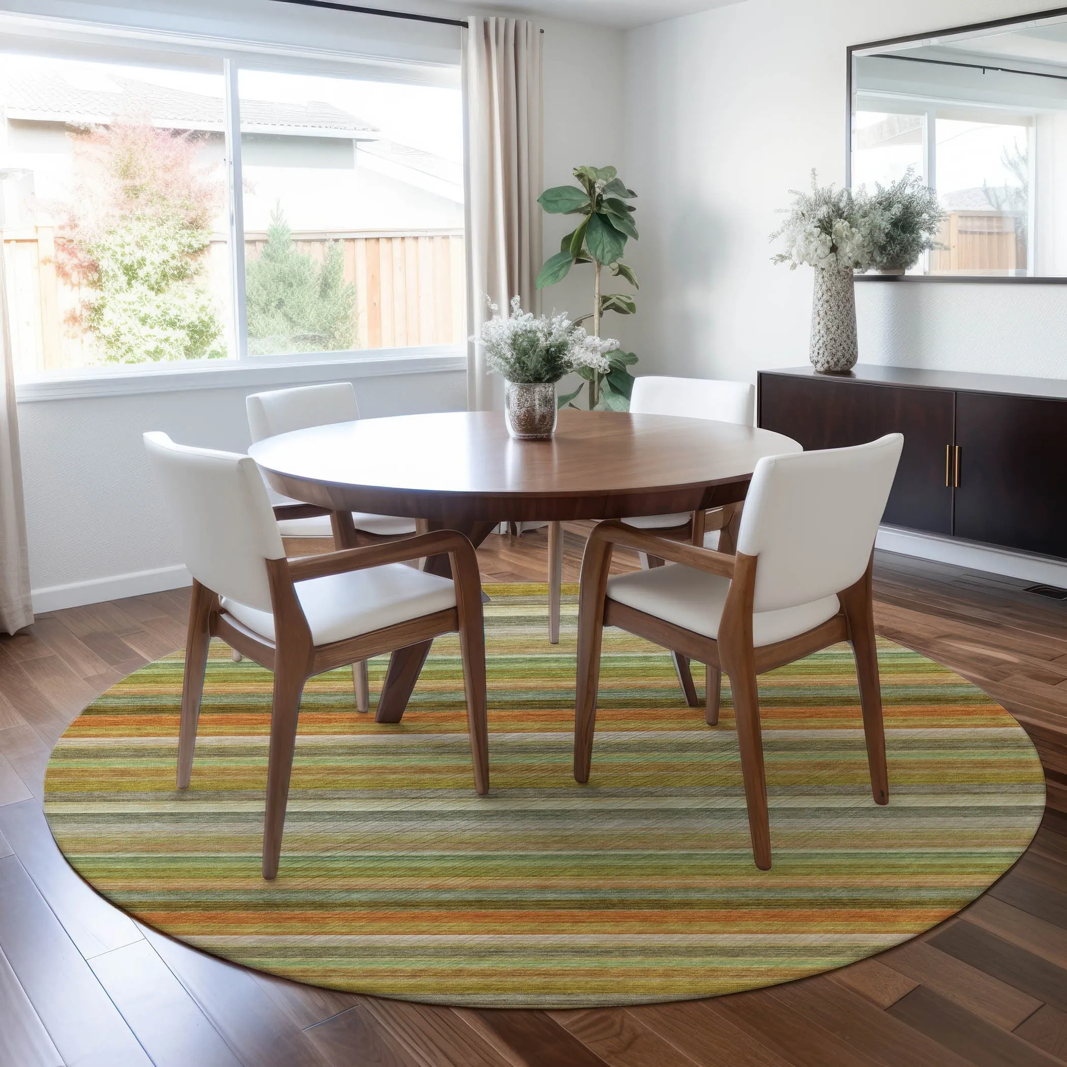 Machine Washable Indoor/ Outdoor Ombre Stripes Chantille Rug