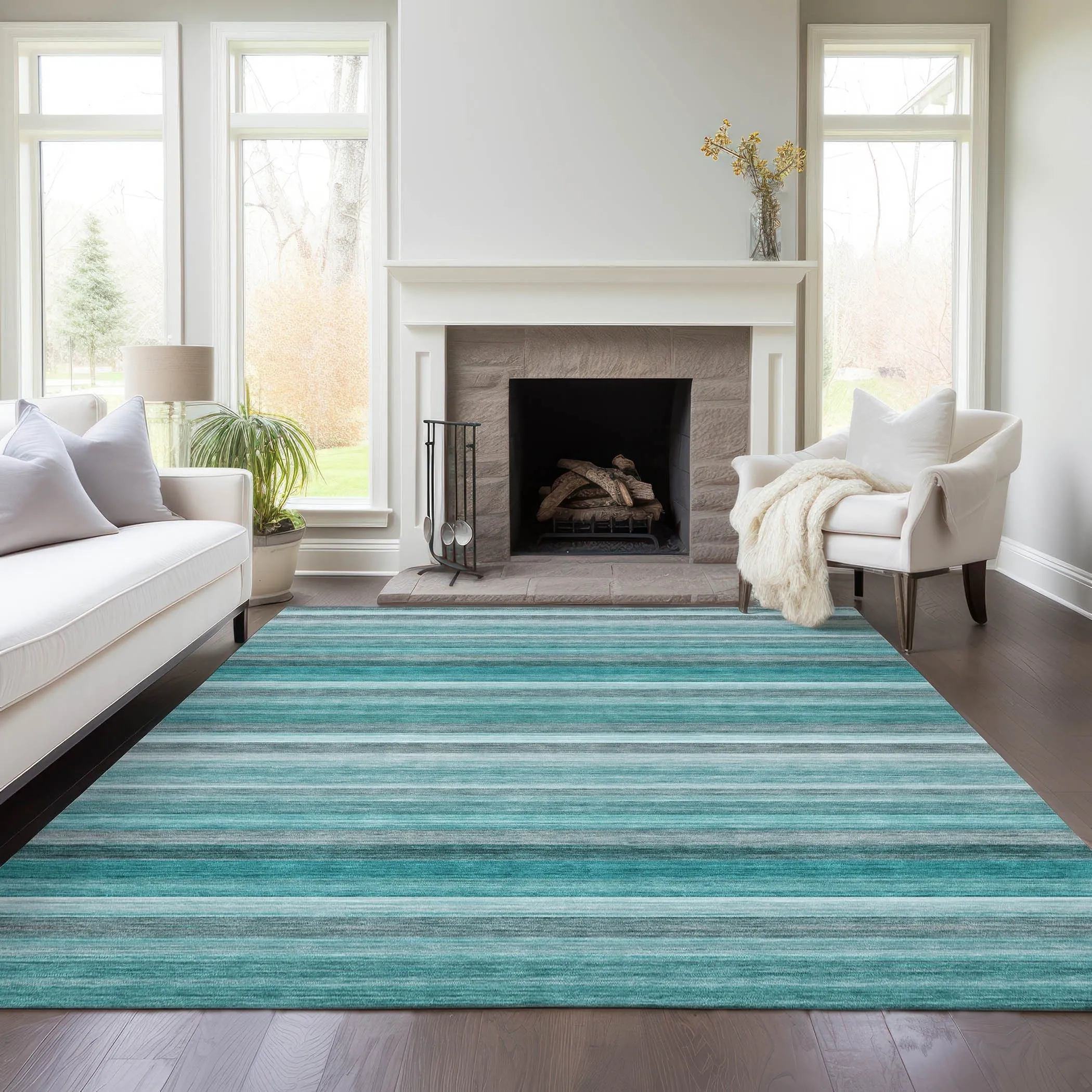 Machine Washable Indoor/ Outdoor Ombre Stripes Chantille Rug