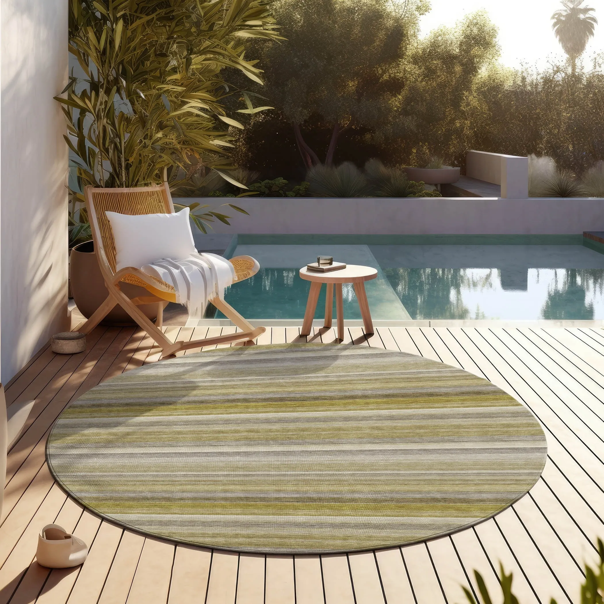Machine Washable Indoor/ Outdoor Ombre Stripes Chantille Rug