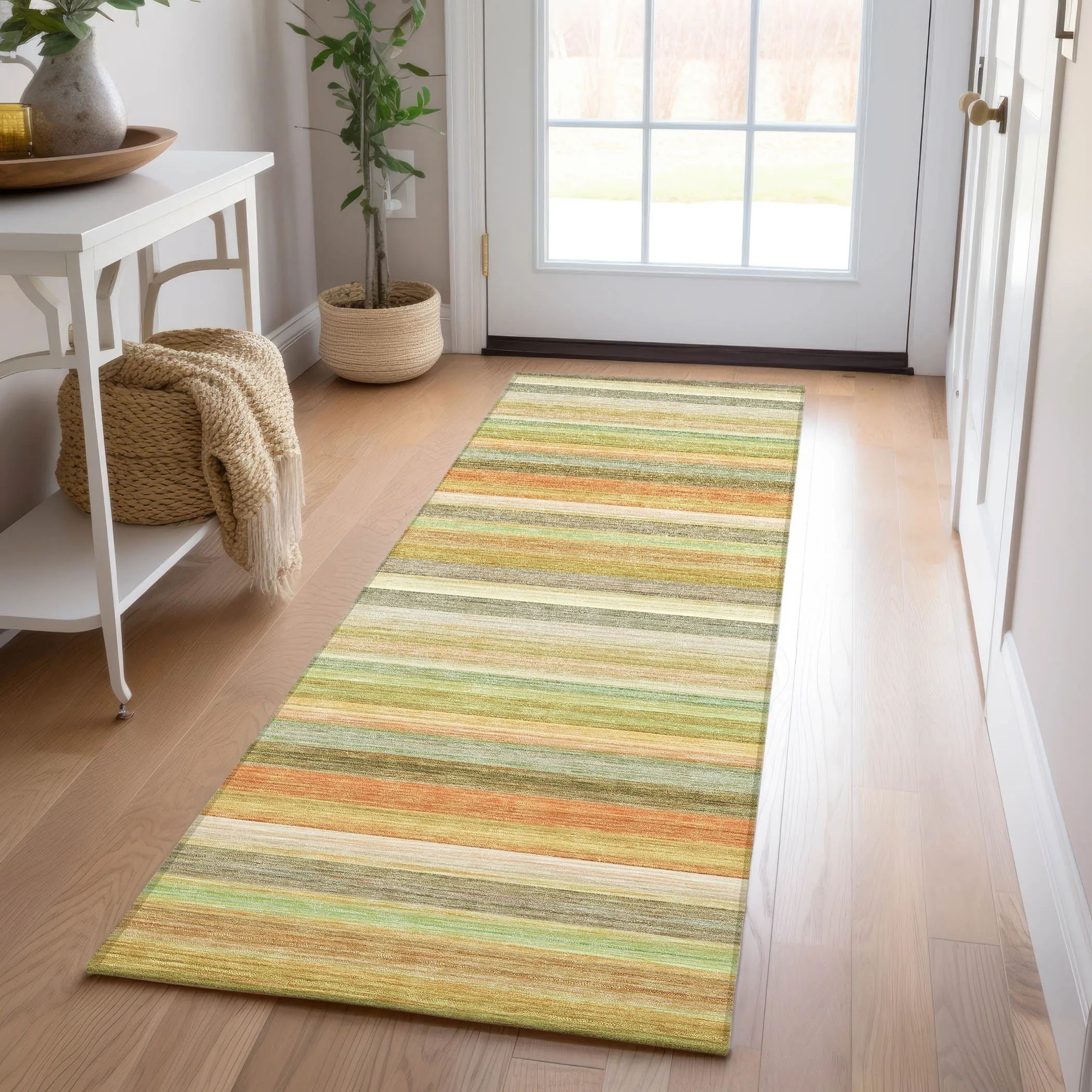Machine Washable Indoor/ Outdoor Ombre Stripes Chantille Rug