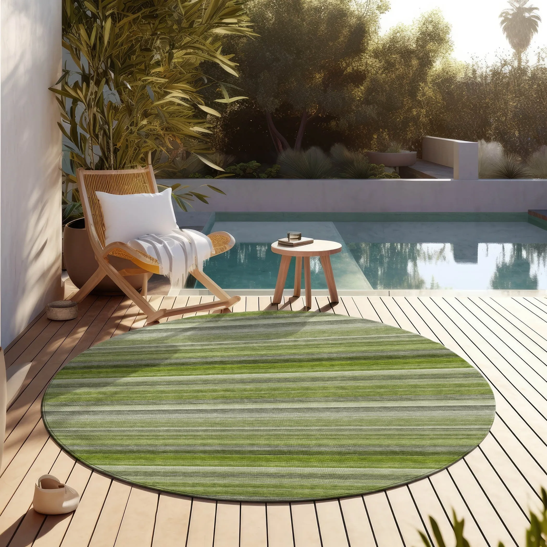 Machine Washable Indoor/ Outdoor Ombre Stripes Chantille Rug