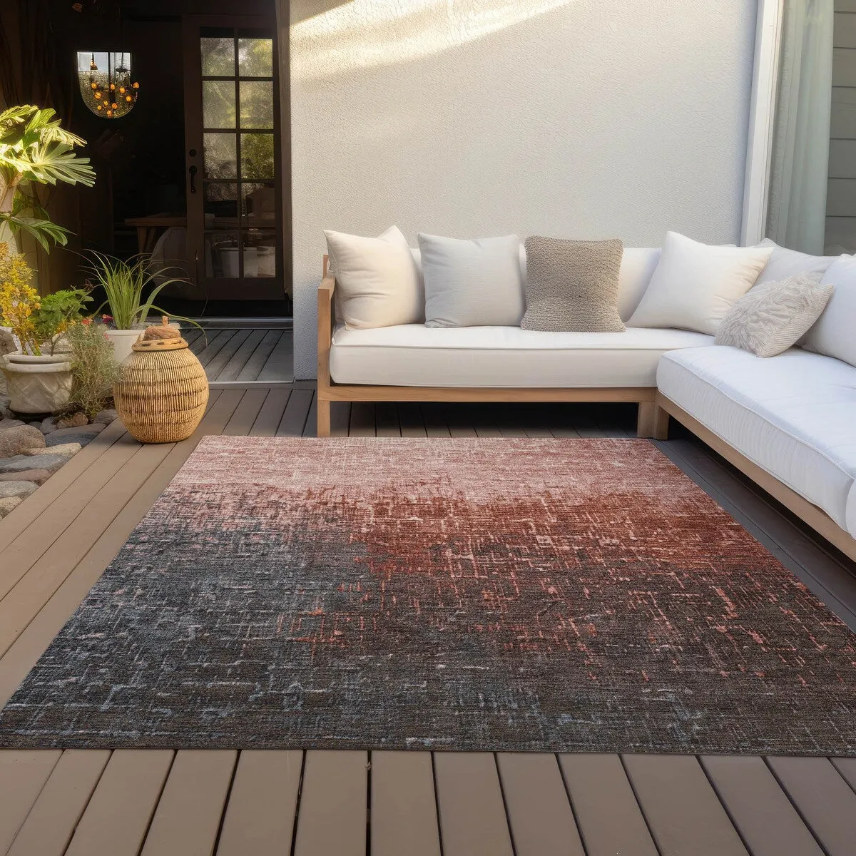 Machine Washable Indoor/ Outdoor Ombre Texture Chantille Rug