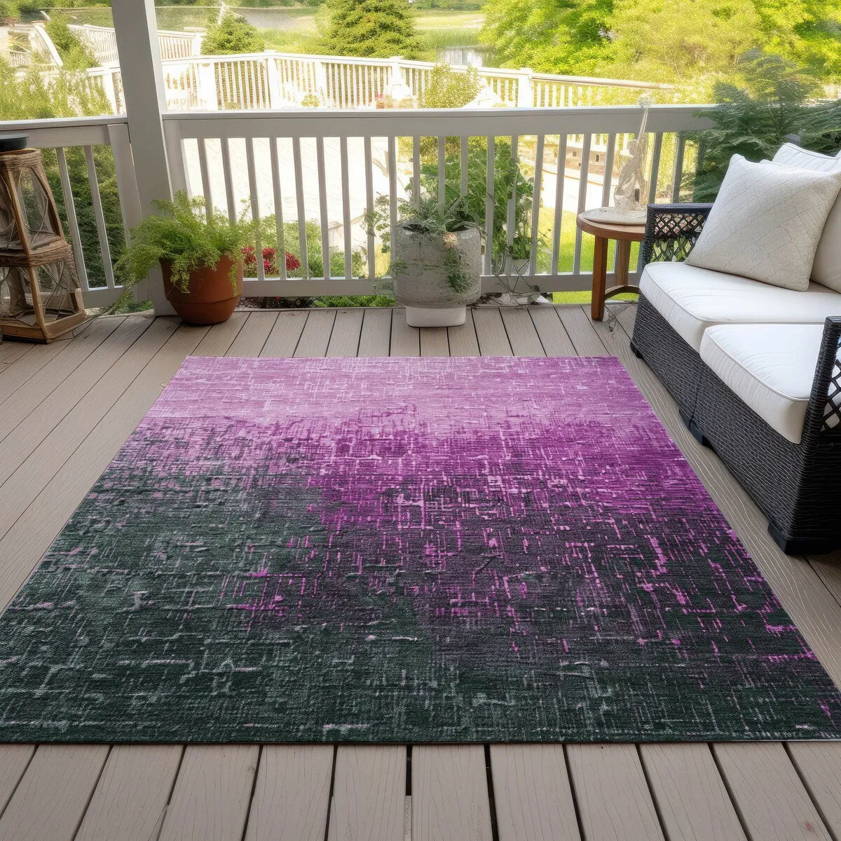 Machine Washable Indoor/ Outdoor Ombre Texture Chantille Rug