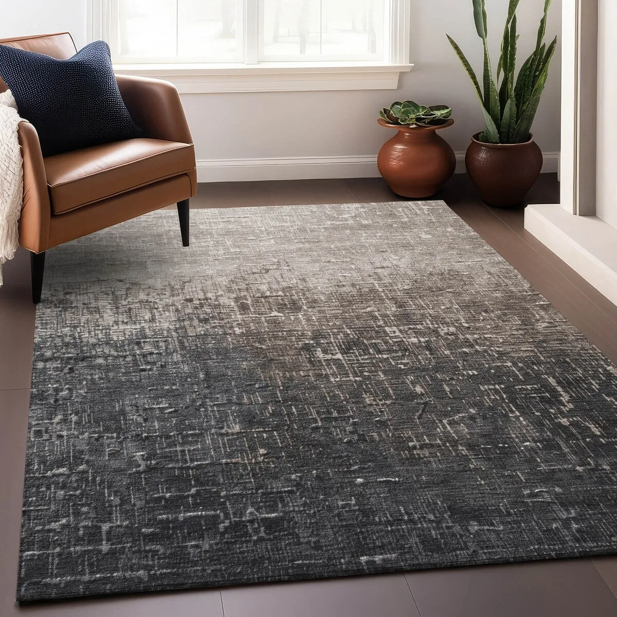 Machine Washable Indoor/ Outdoor Ombre Texture Chantille Rug