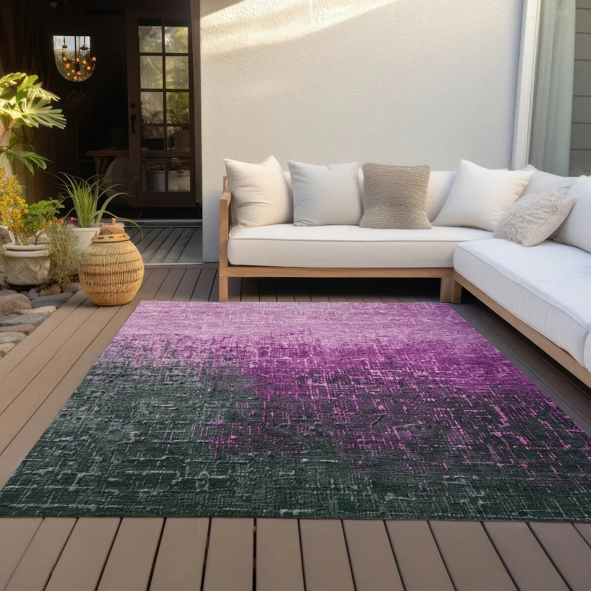 Machine Washable Indoor/ Outdoor Ombre Texture Chantille Rug