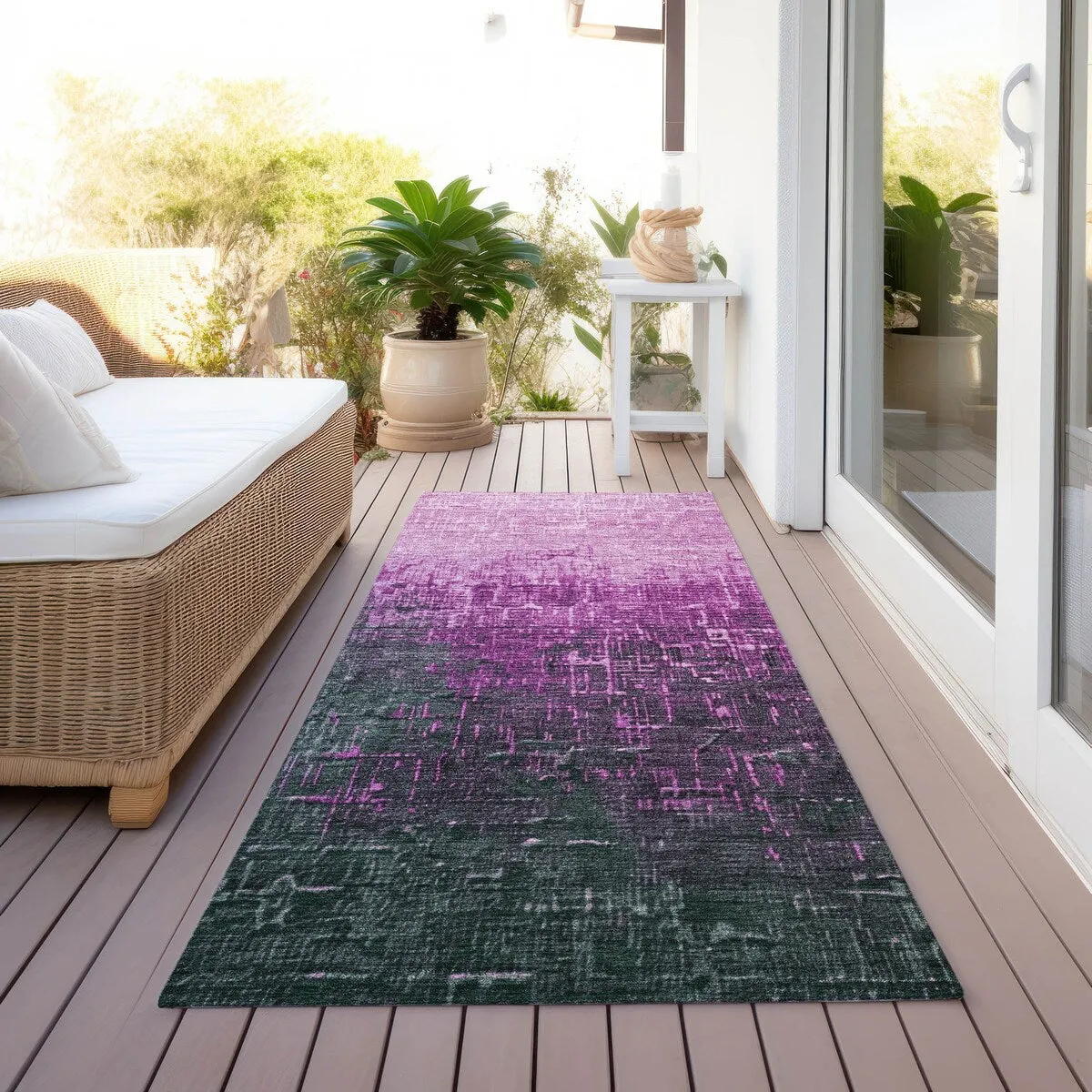 Machine Washable Indoor/ Outdoor Ombre Texture Chantille Rug
