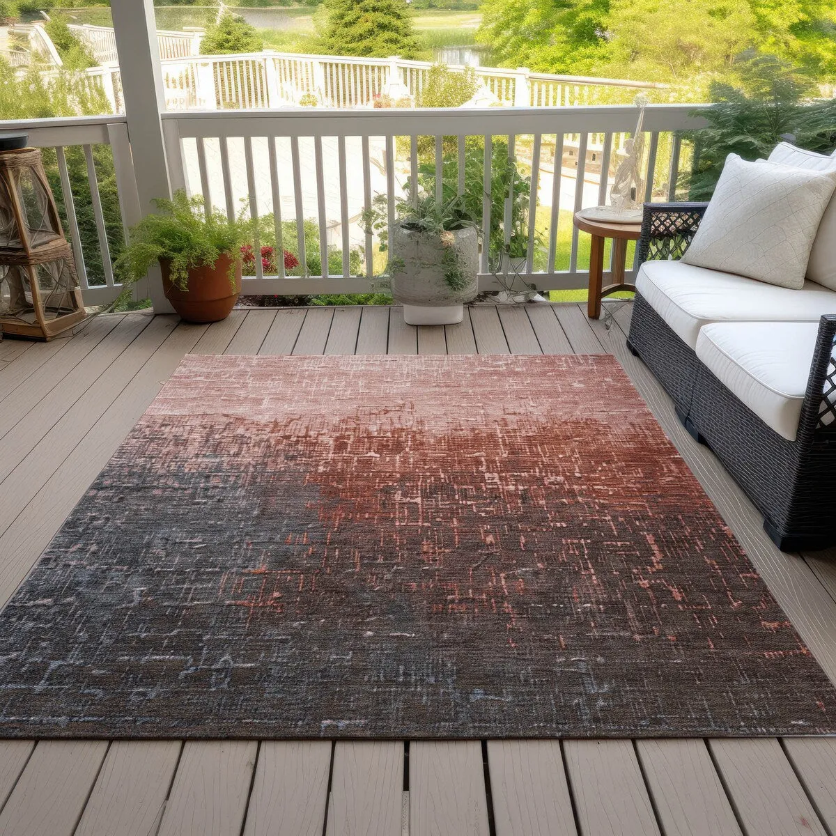 Machine Washable Indoor/ Outdoor Ombre Texture Chantille Rug