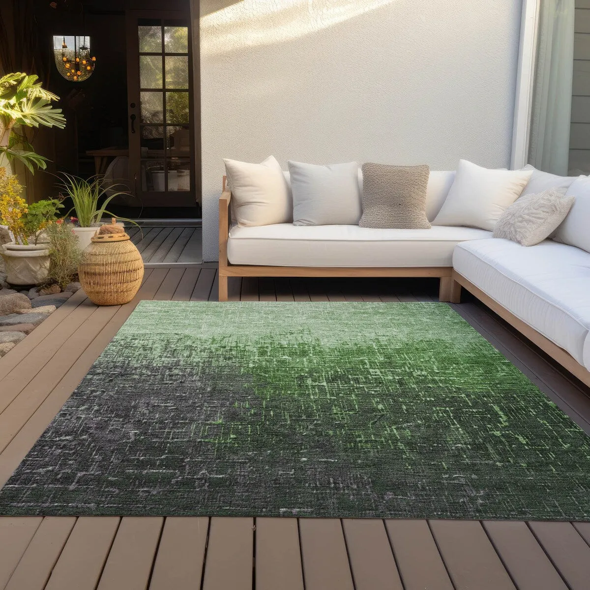 Machine Washable Indoor/ Outdoor Ombre Texture Chantille Rug