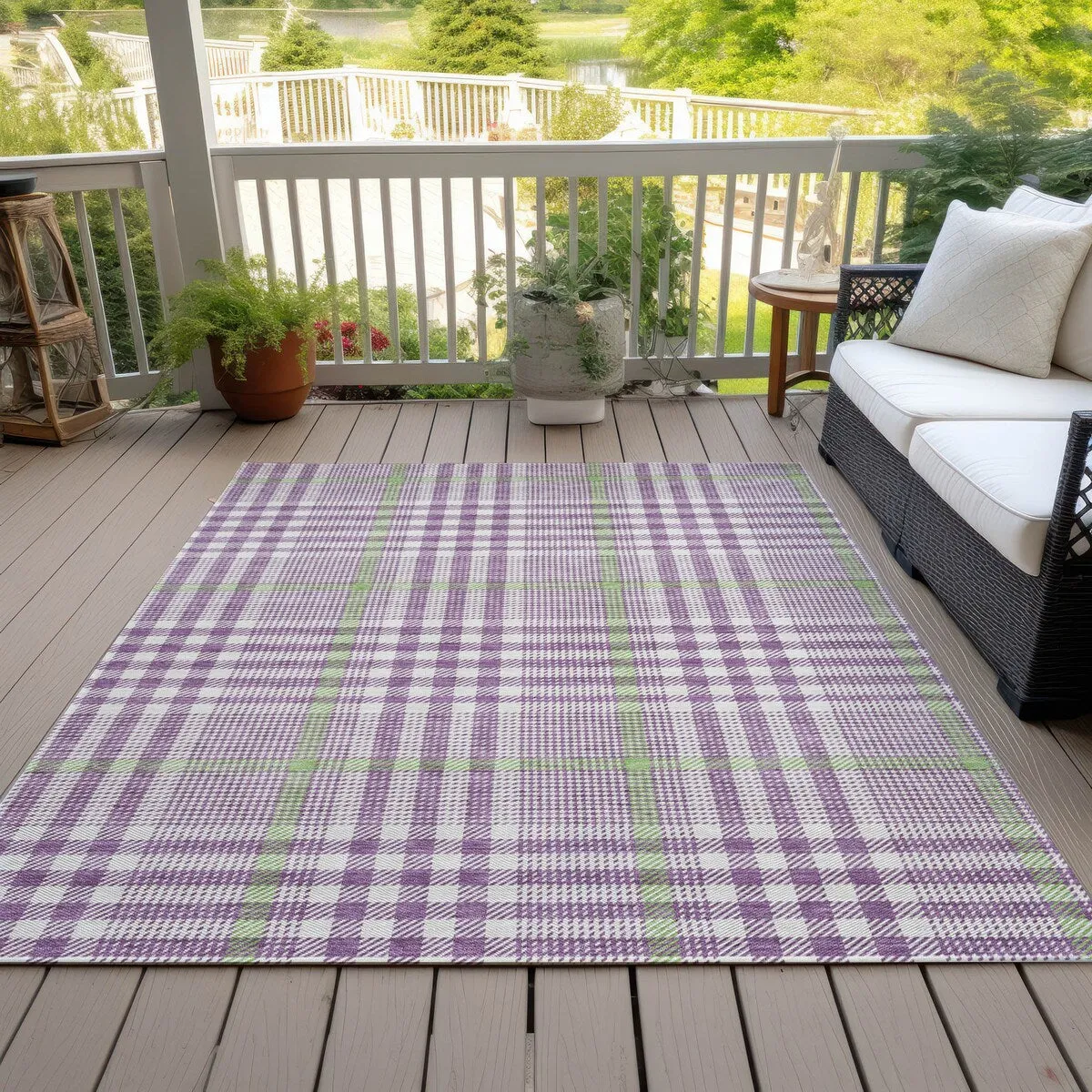 Machine Washable Indoor/ Outdoor Plaid Chantille Rug
