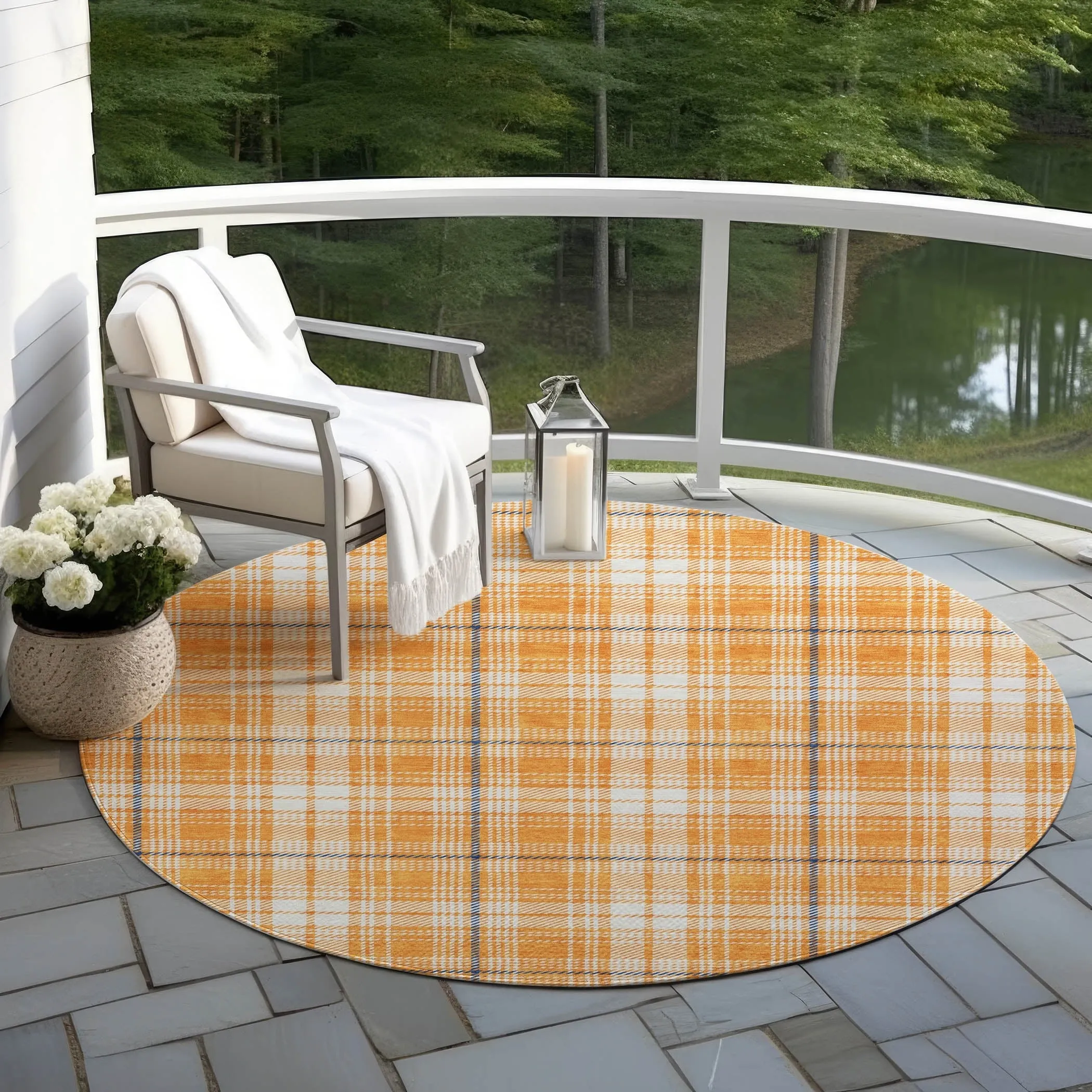 Machine Washable Indoor/ Outdoor Plaid Chantille Rug