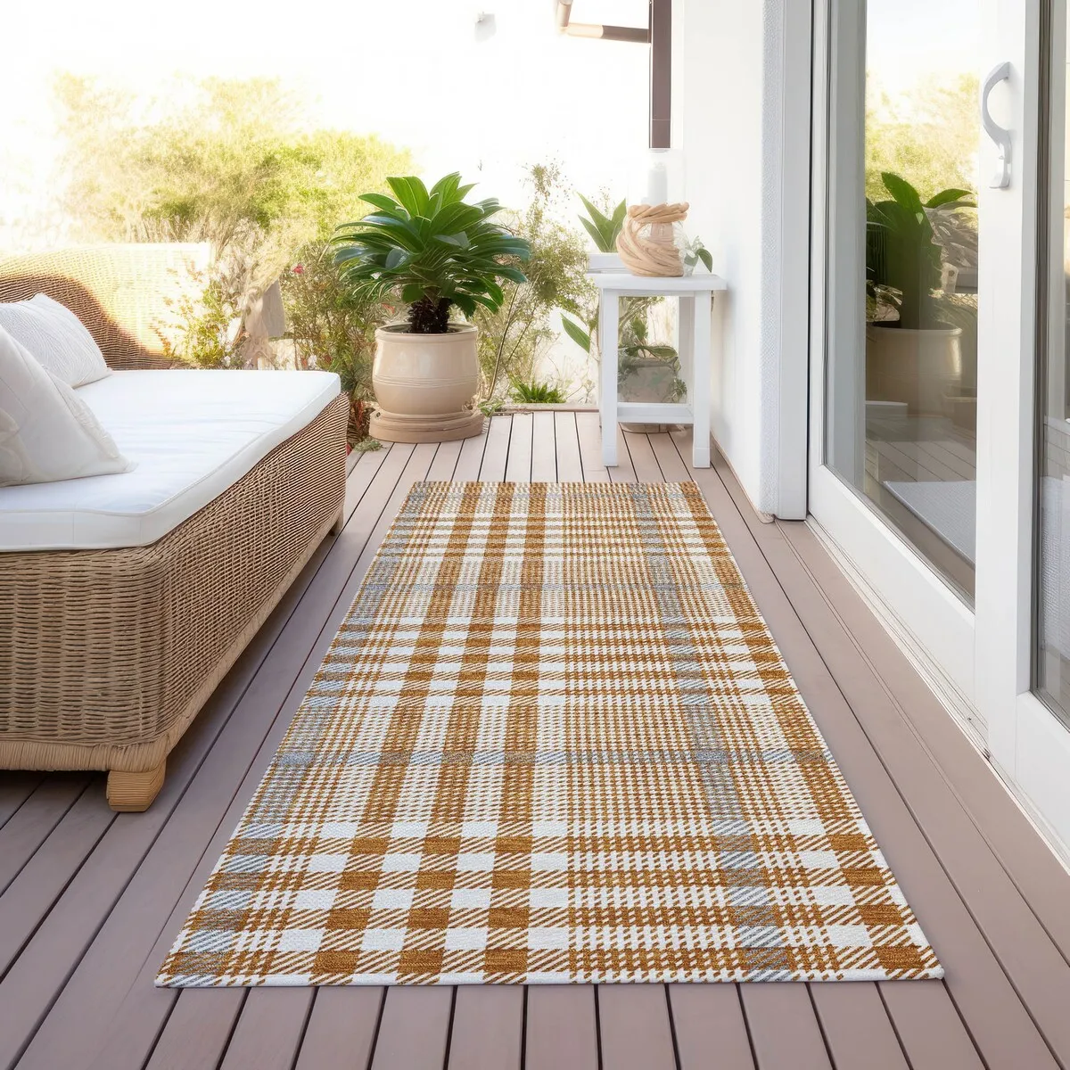 Machine Washable Indoor/ Outdoor Plaid Chantille Rug