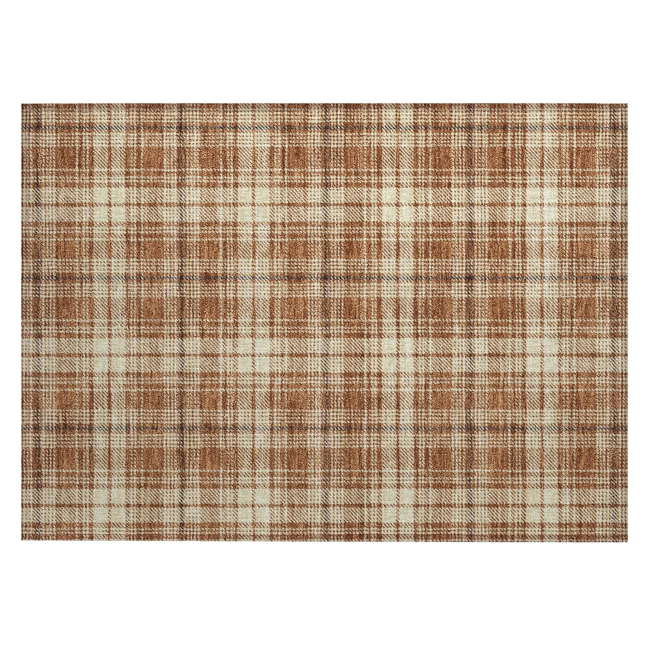 Machine Washable Indoor/ Outdoor Plaid Chantille Rug