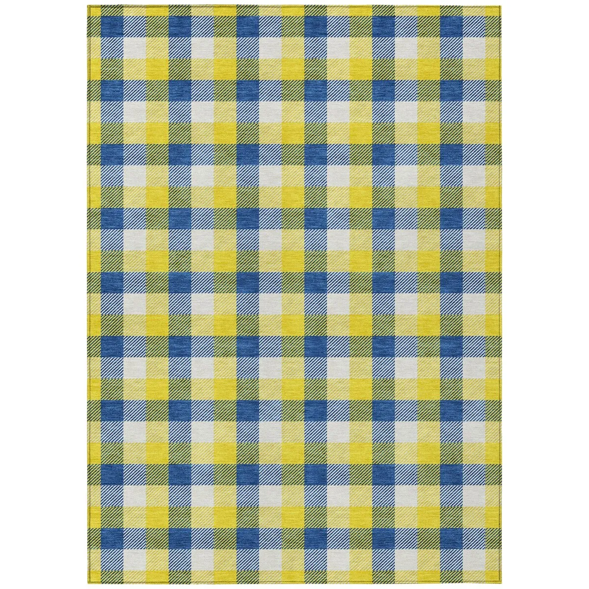 Machine Washable Indoor/ Outdoor Plaid Chantille Rug