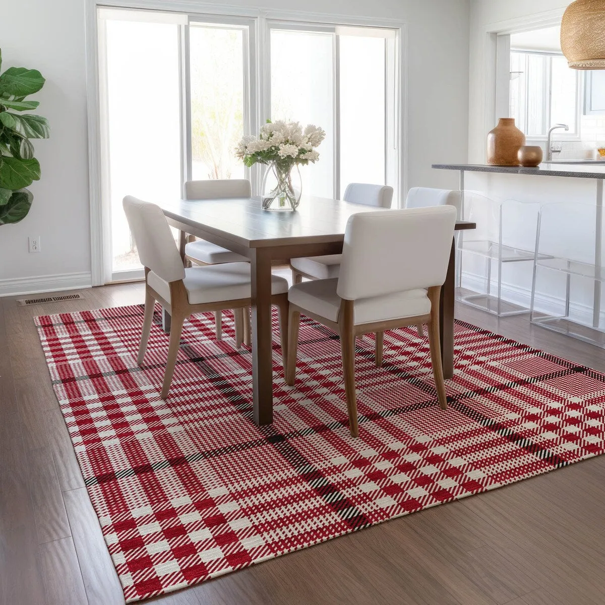 Machine Washable Indoor/ Outdoor Plaid Chantille Rug