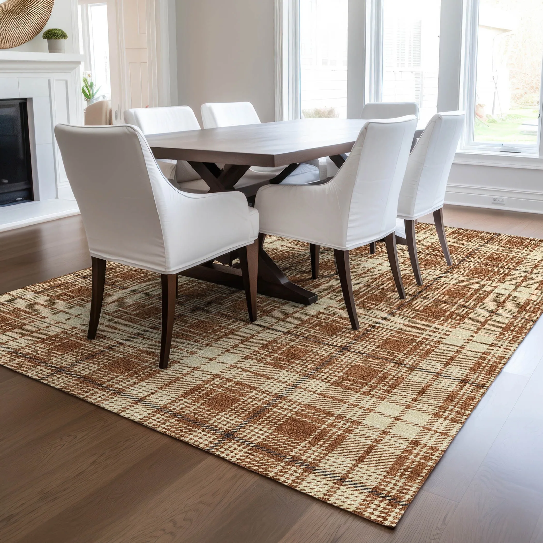 Machine Washable Indoor/ Outdoor Plaid Chantille Rug