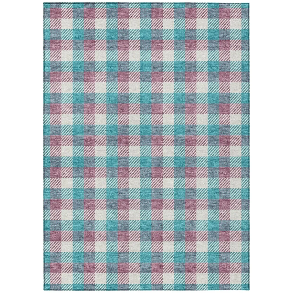 Machine Washable Indoor/ Outdoor Plaid Chantille Rug