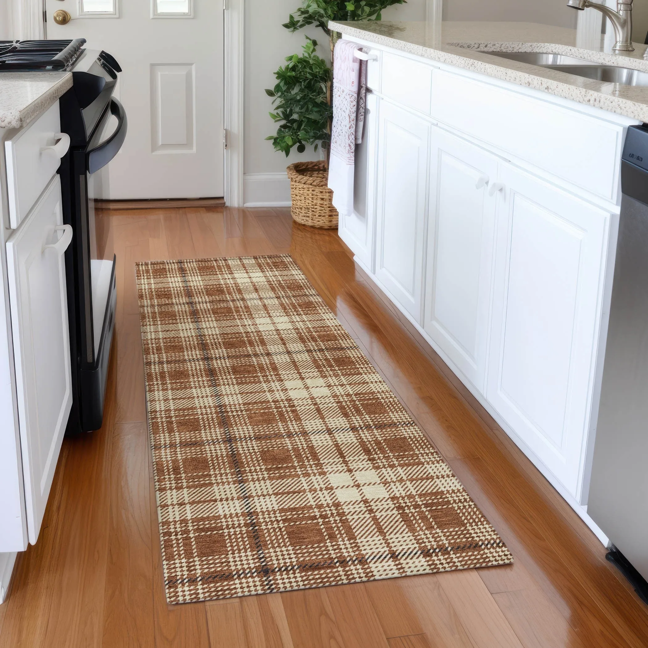 Machine Washable Indoor/ Outdoor Plaid Chantille Rug