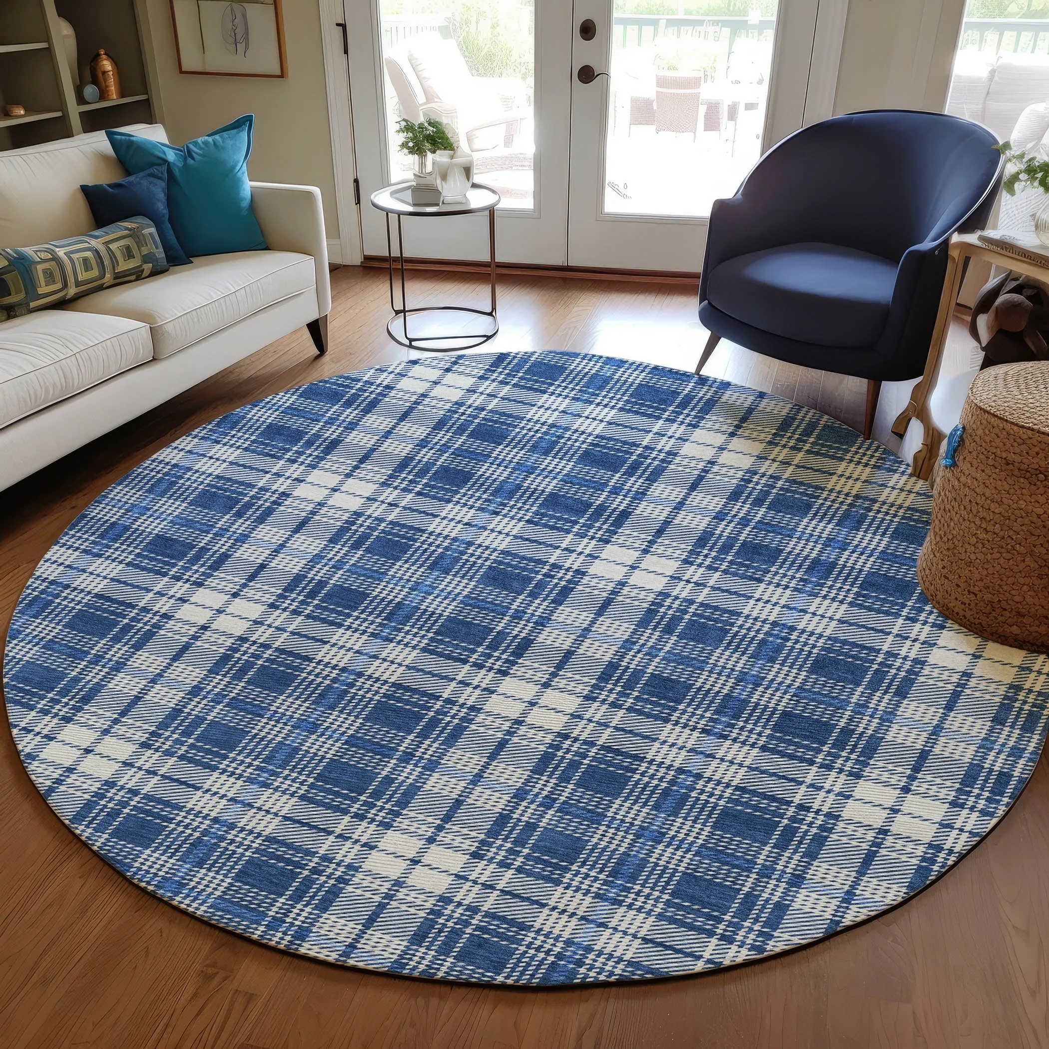 Machine Washable Indoor/ Outdoor Plaid Chantille Rug
