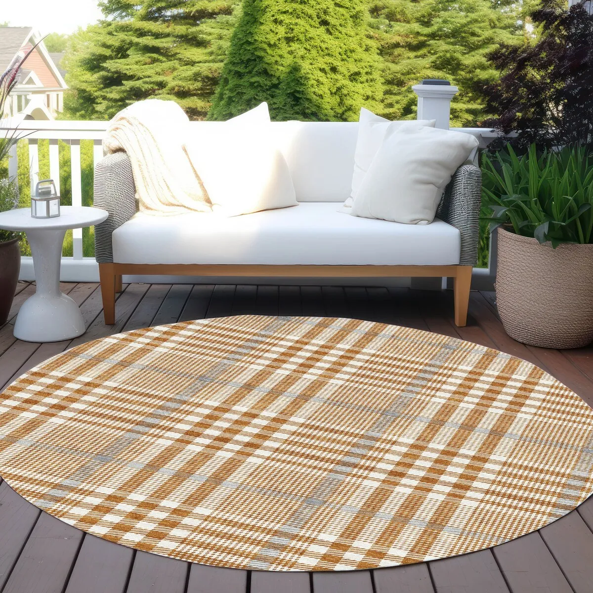 Machine Washable Indoor/ Outdoor Plaid Chantille Rug