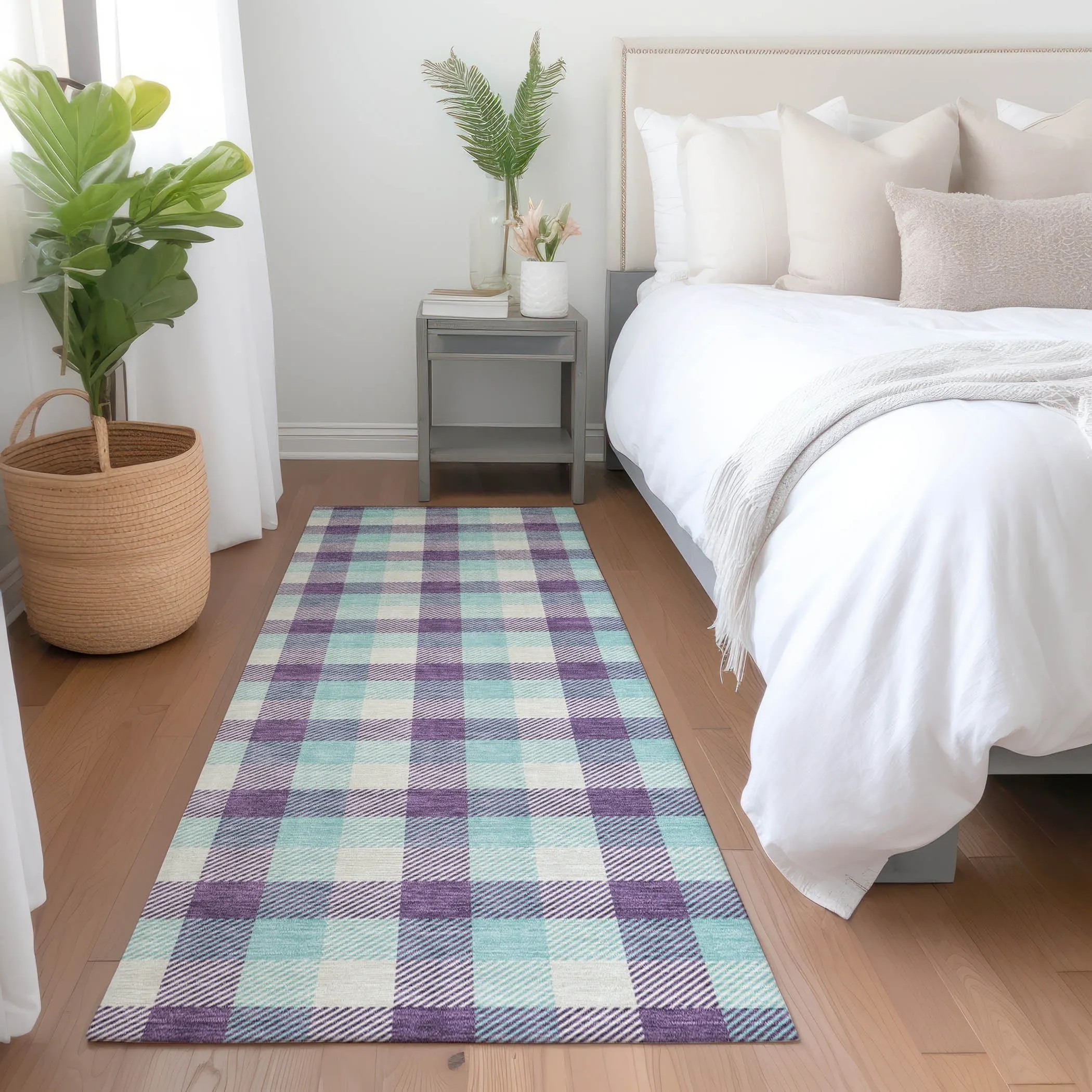 Machine Washable Indoor/ Outdoor Plaid Chantille Rug