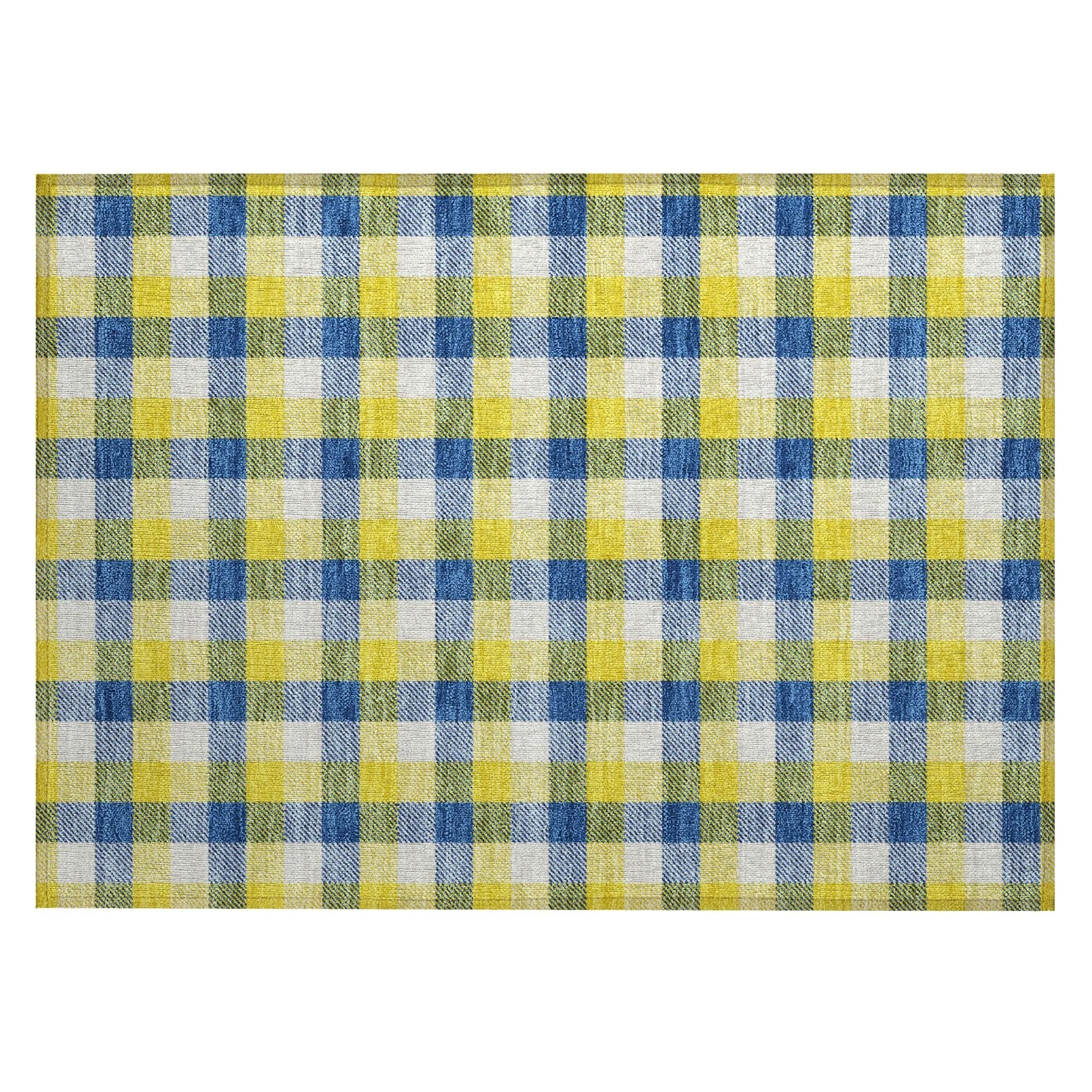Machine Washable Indoor/ Outdoor Plaid Chantille Rug