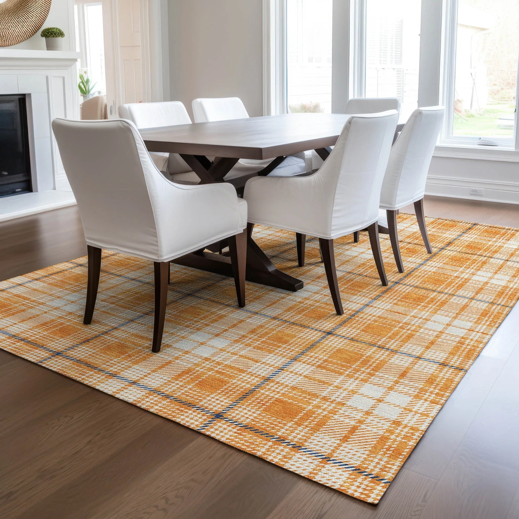 Machine Washable Indoor/ Outdoor Plaid Chantille Rug