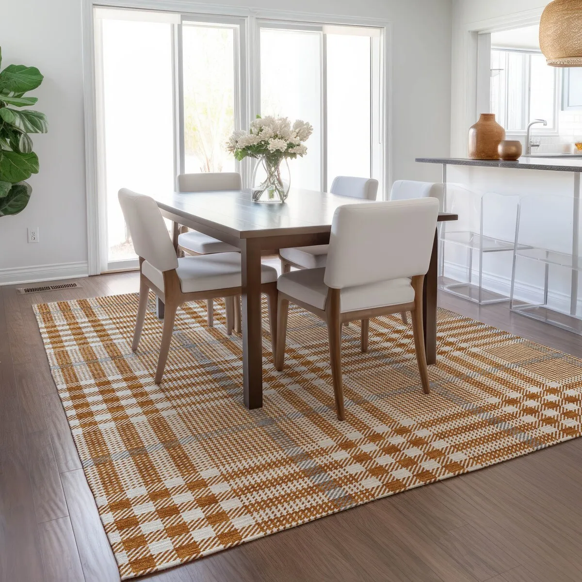 Machine Washable Indoor/ Outdoor Plaid Chantille Rug