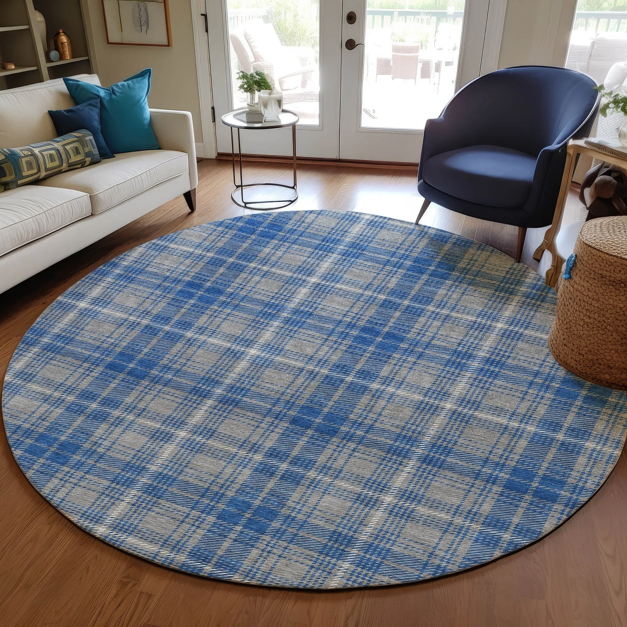 Machine Washable Indoor/ Outdoor Plaid Chantille Rug