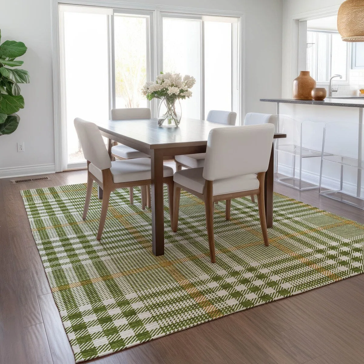 Machine Washable Indoor/ Outdoor Plaid Chantille Rug