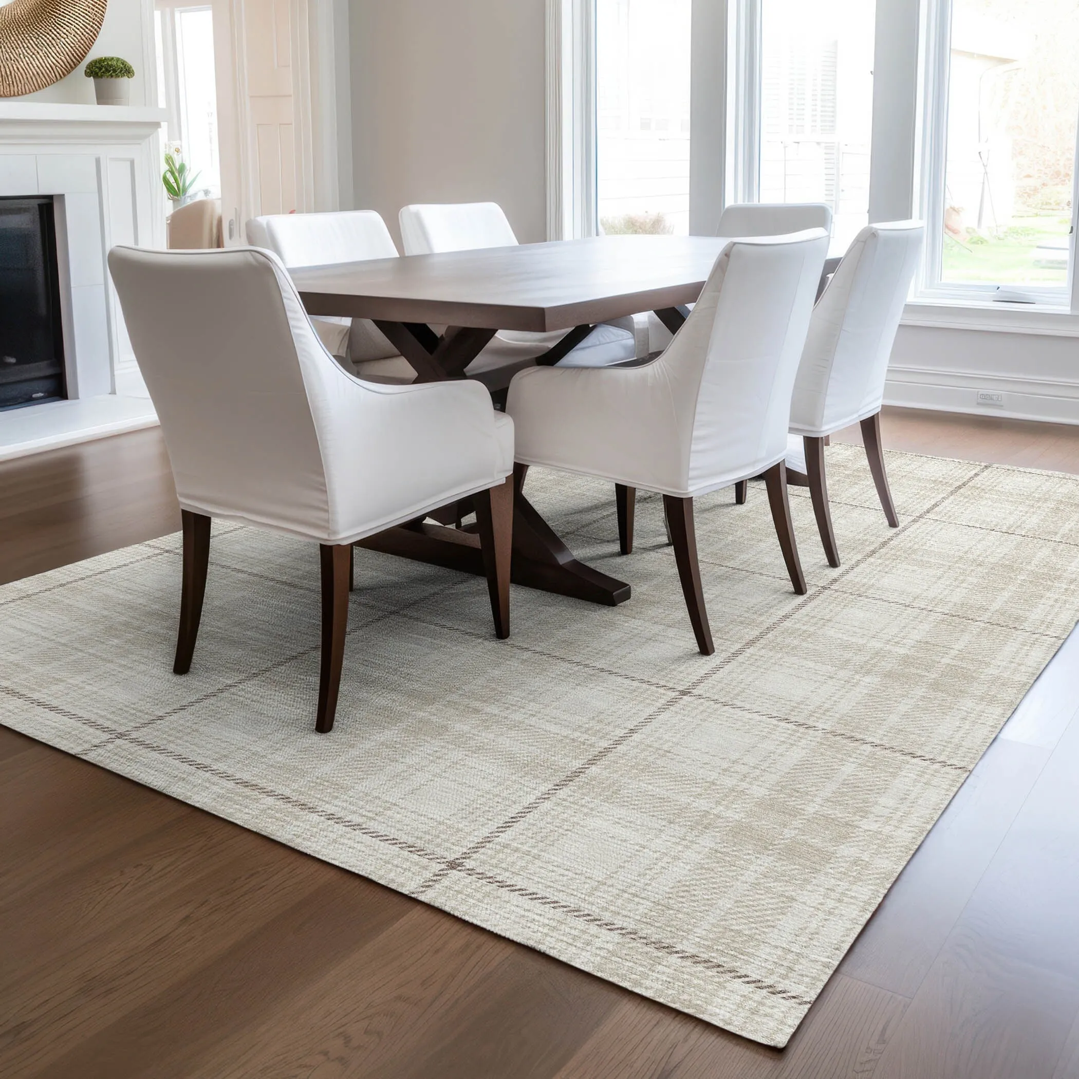 Machine Washable Indoor/ Outdoor Plaid Chantille Rug