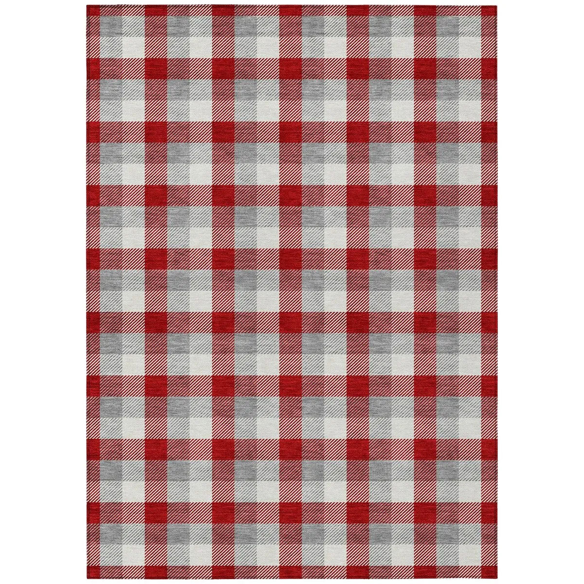 Machine Washable Indoor/ Outdoor Plaid Chantille Rug